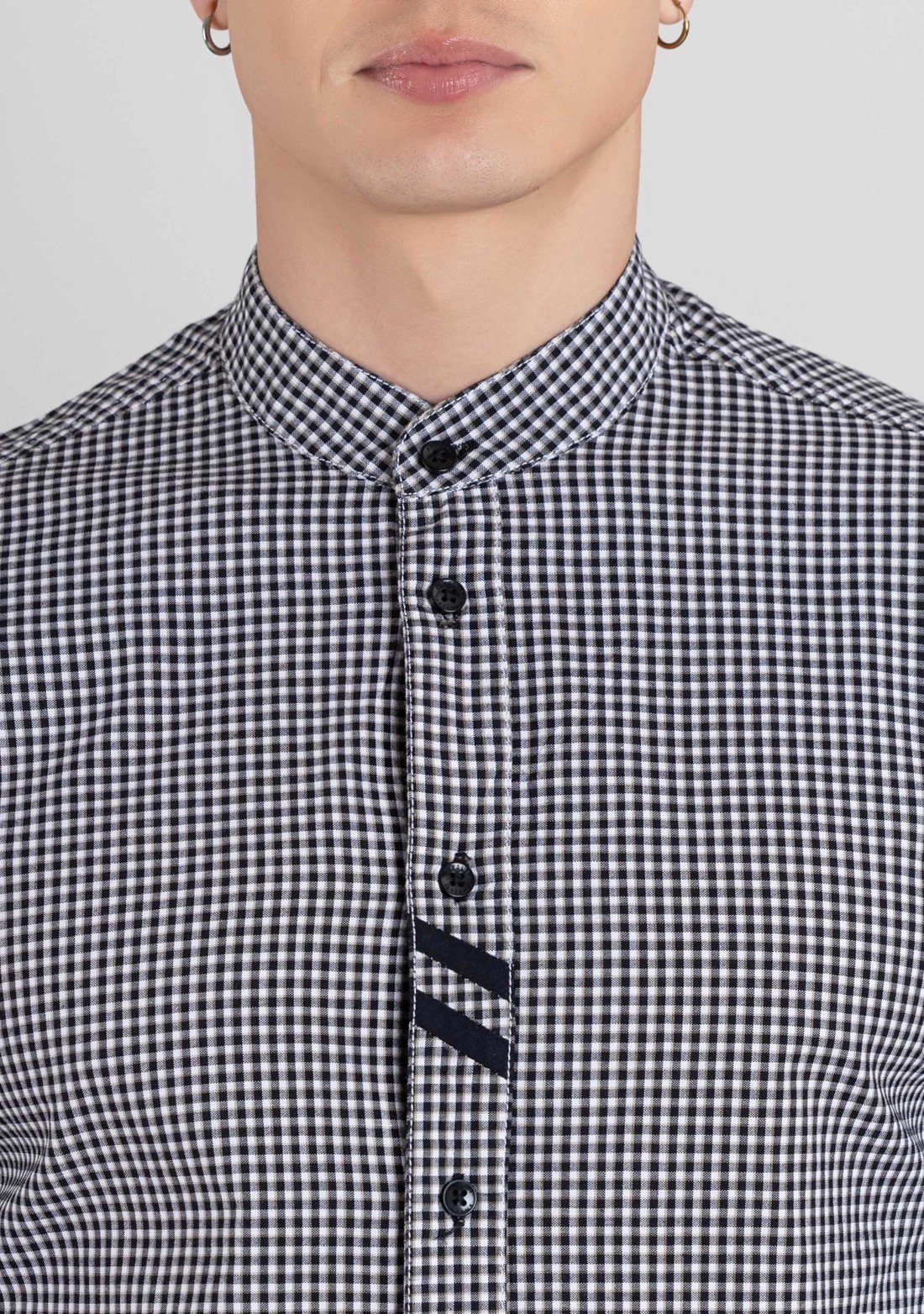 White and Black Gingham Men's Cotton Check Shirt