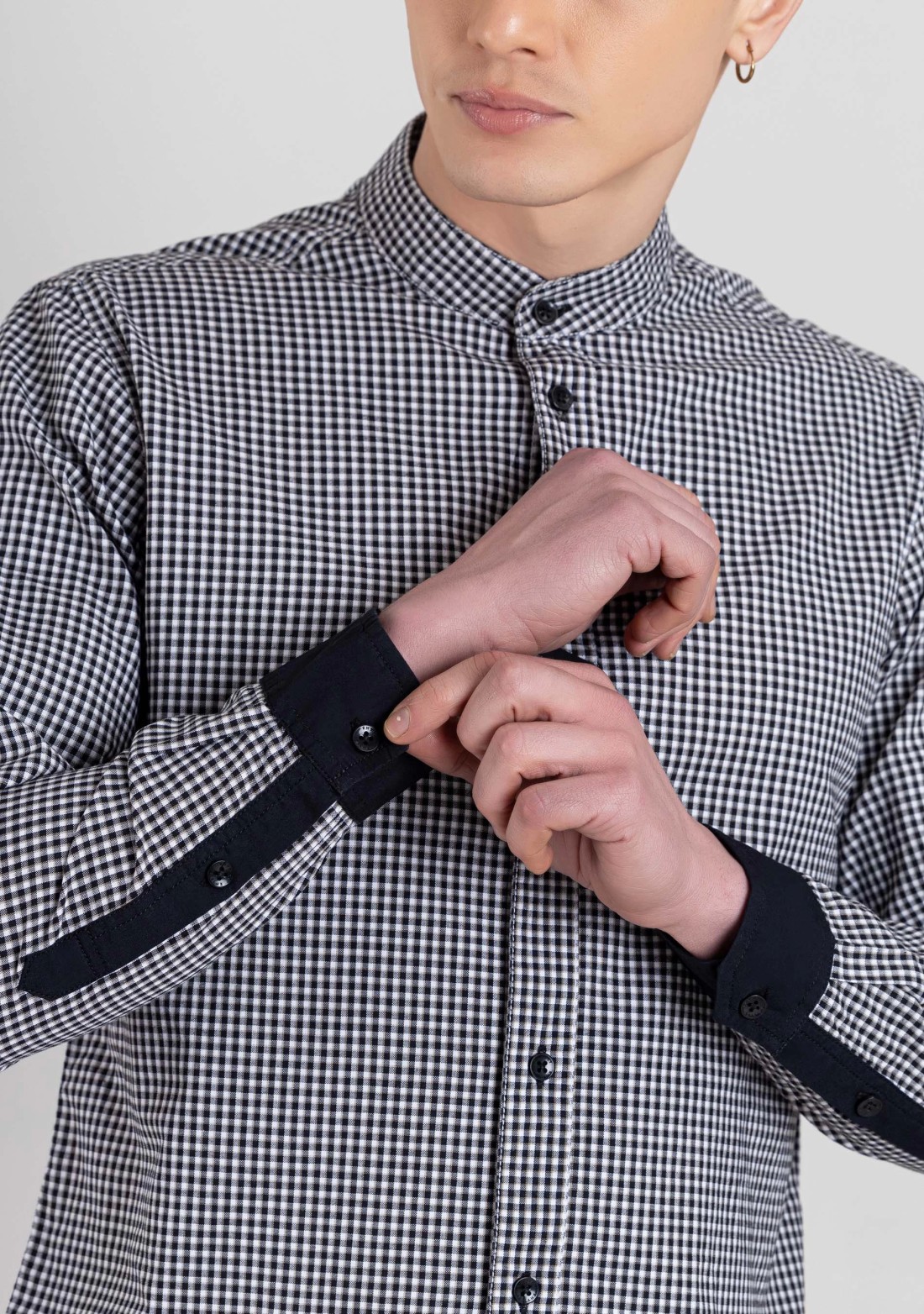 White and Black Gingham Men's Cotton Check Shirt