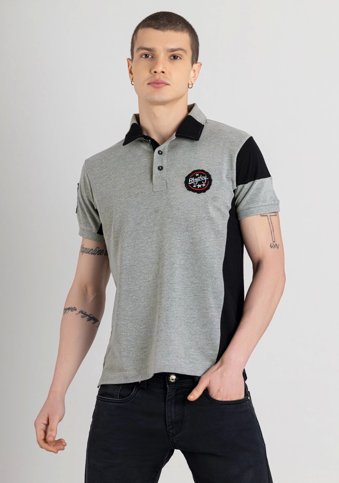 Grey Regular Fit Men's Polo T-Shirt