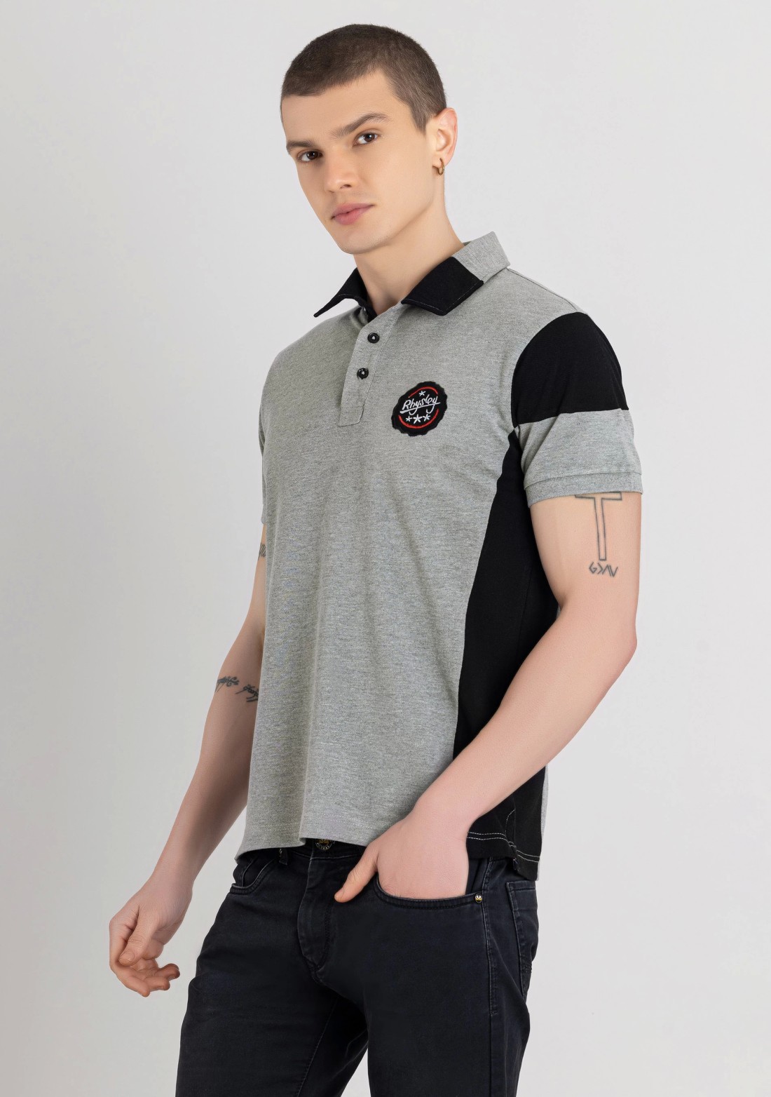 Grey Regular Fit Men's Polo T-Shirt