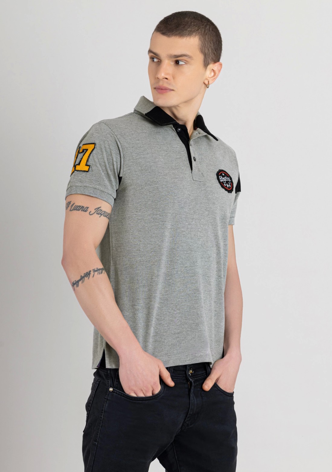 Grey Regular Fit Men's Polo T-Shirt