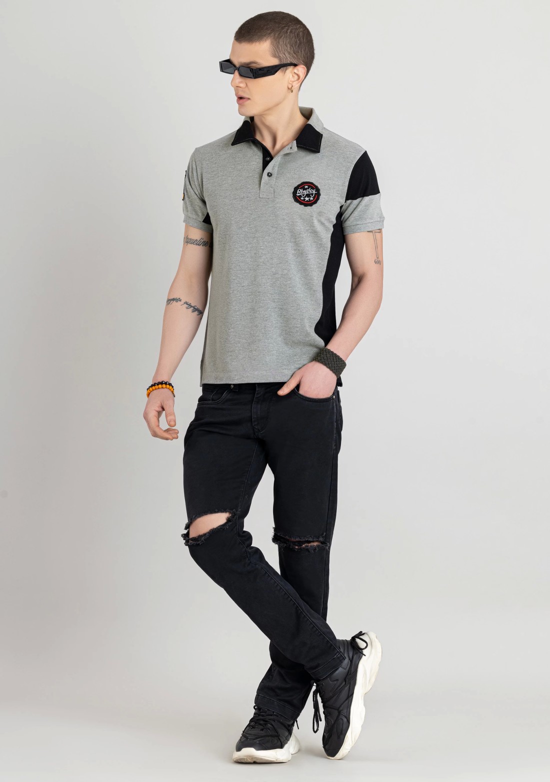 Grey Regular Fit Men's Polo T-Shirt