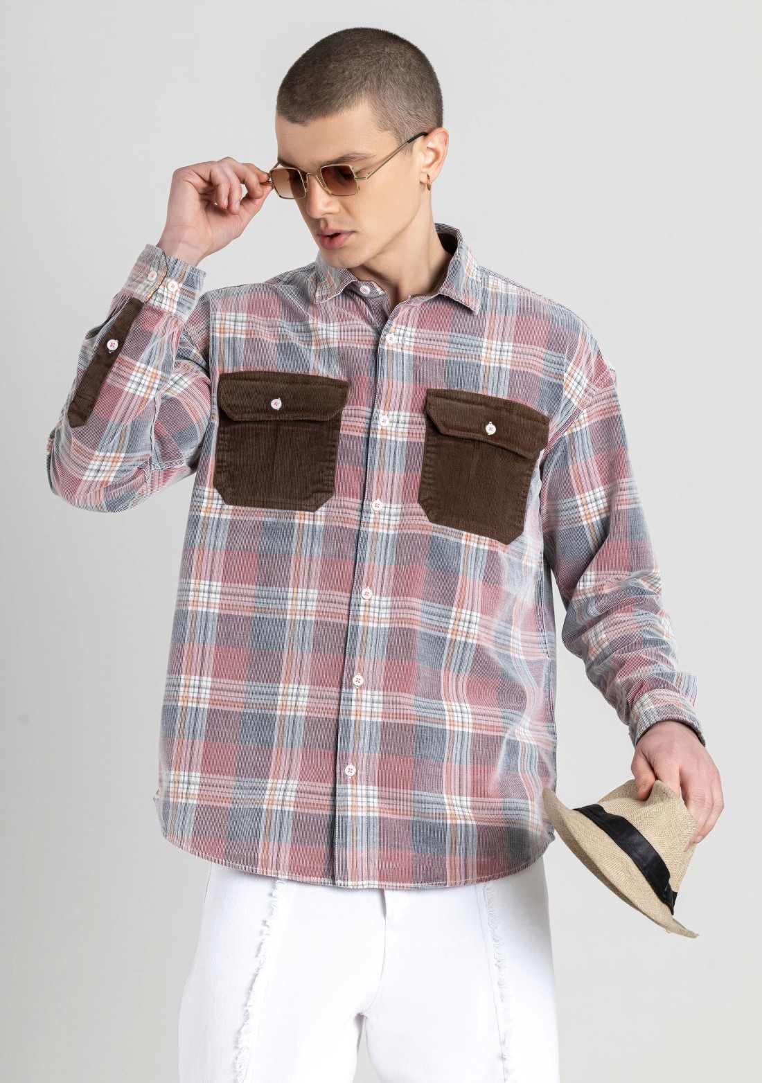 Multi Colour Regular Fit Corduroy Men's Check Shirt