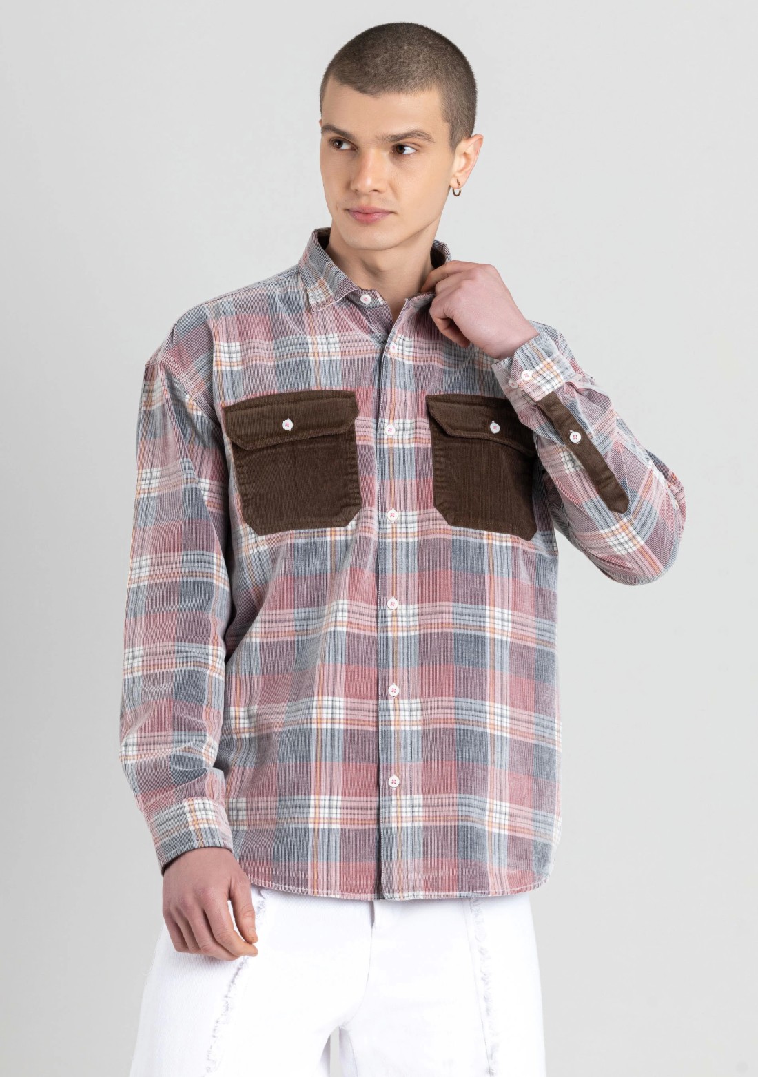 Multi Colour Regular Fit Corduroy Men's Check Shirt