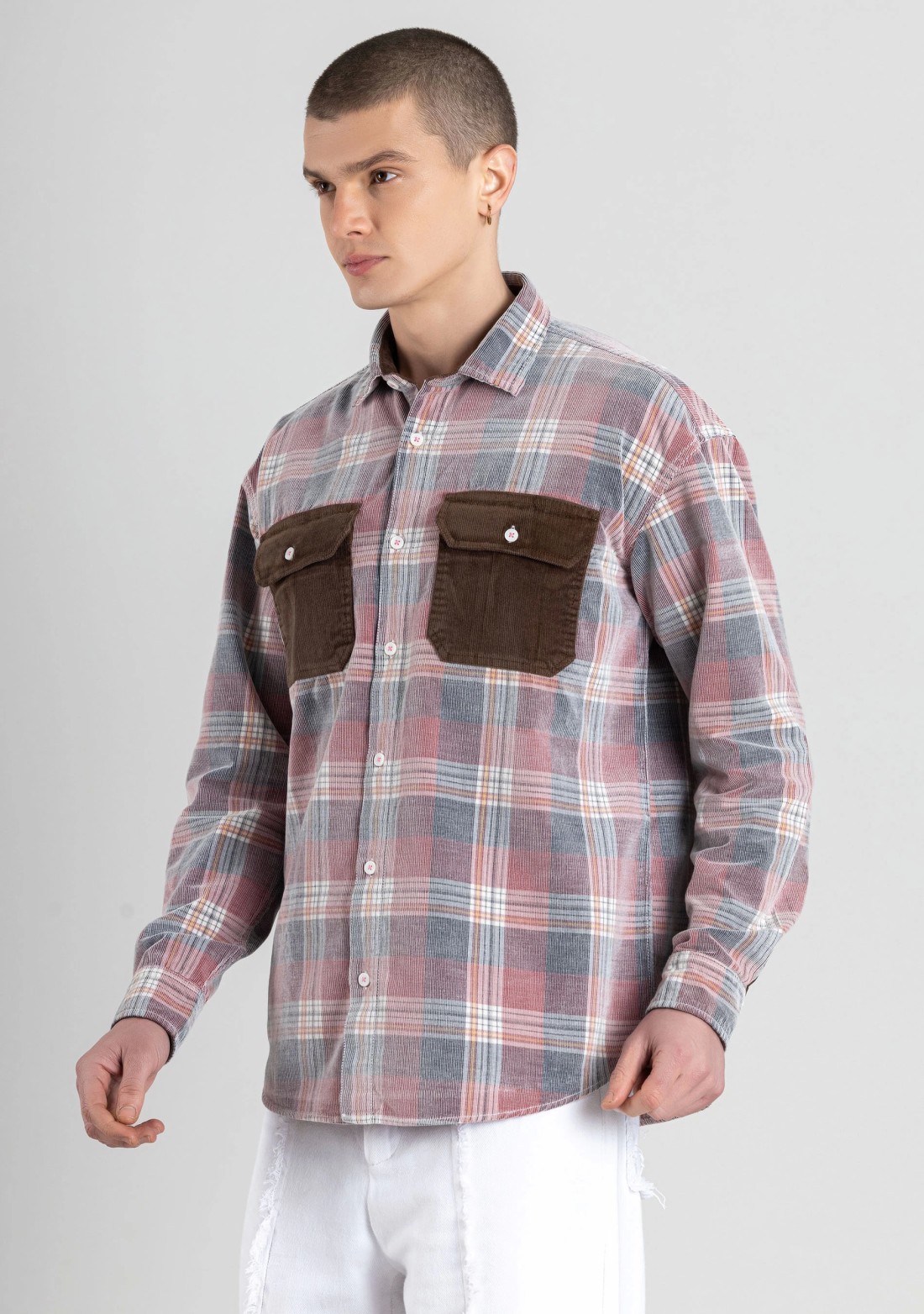 Multi Colour Regular Fit Corduroy Men's Check Shirt