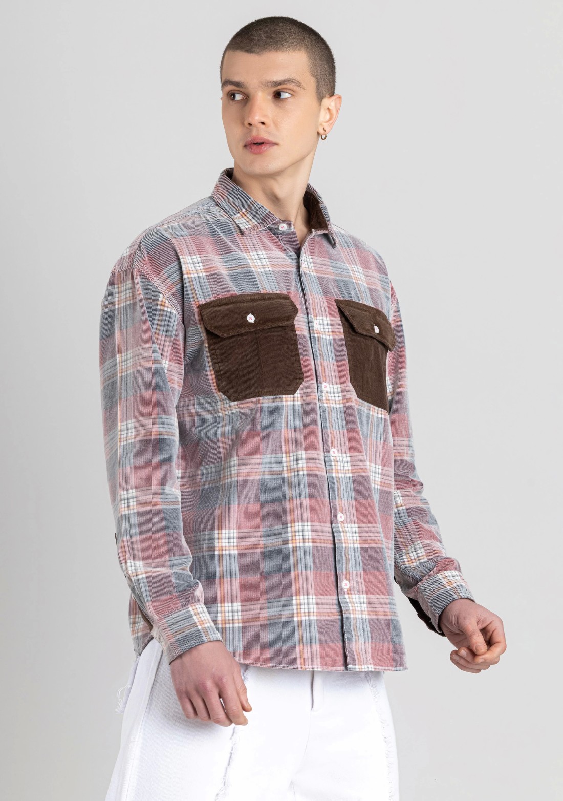 Multi Colour Regular Fit Corduroy Men's Check Shirt