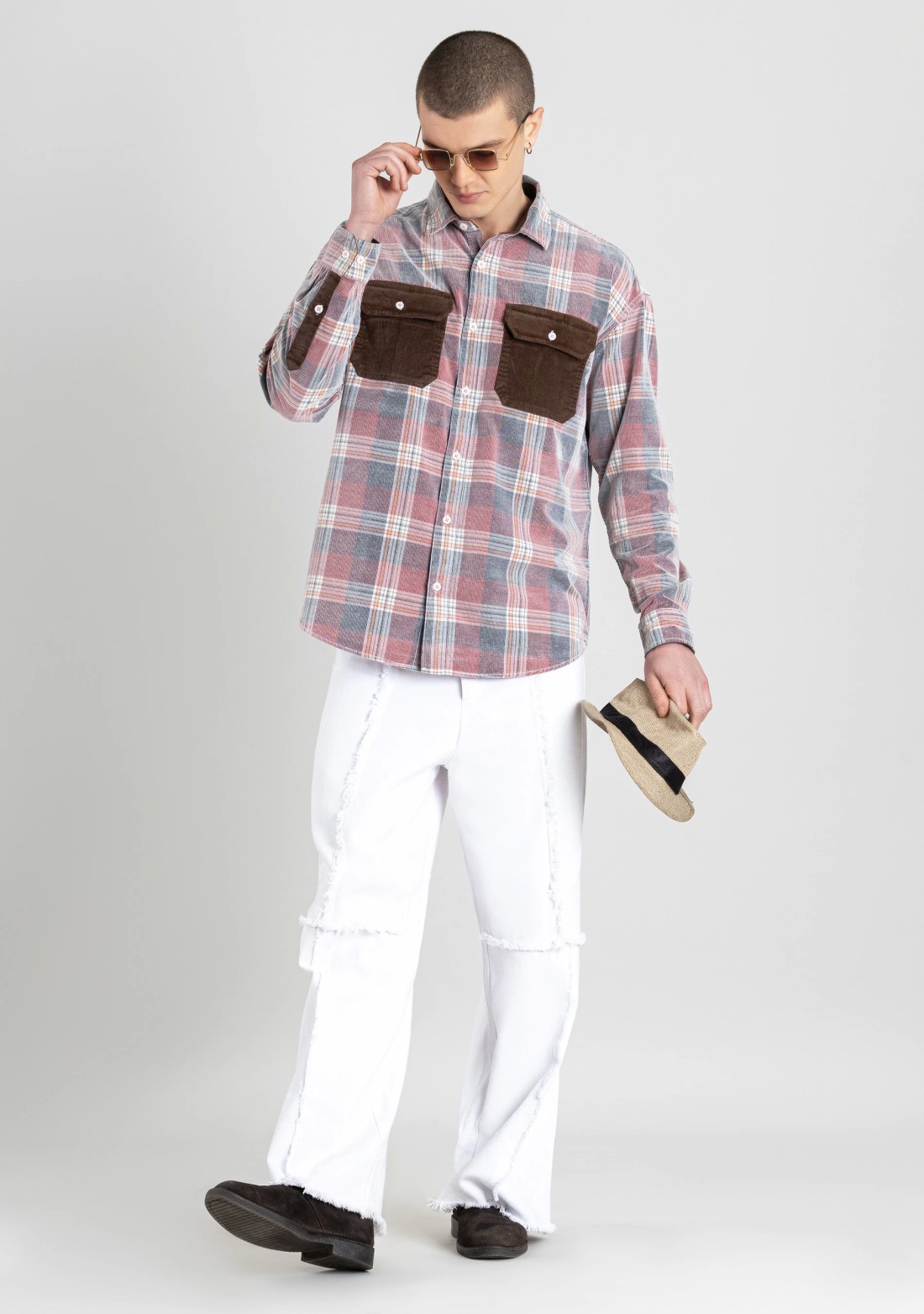 Multi Colour Regular Fit Corduroy Men's Check Shirt