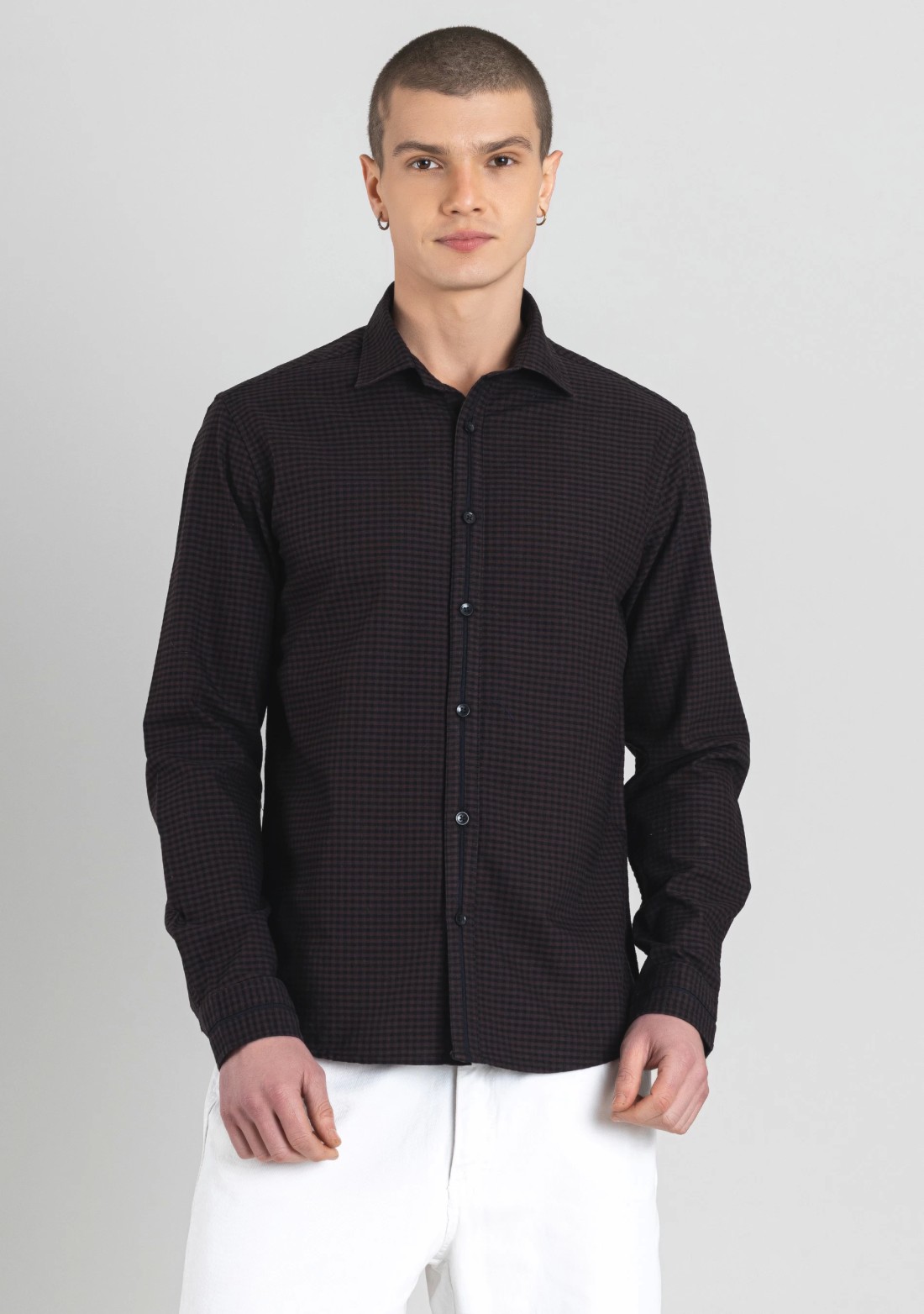 Chocolate Brown and Black Gingham Men's Cotton Check Shirt