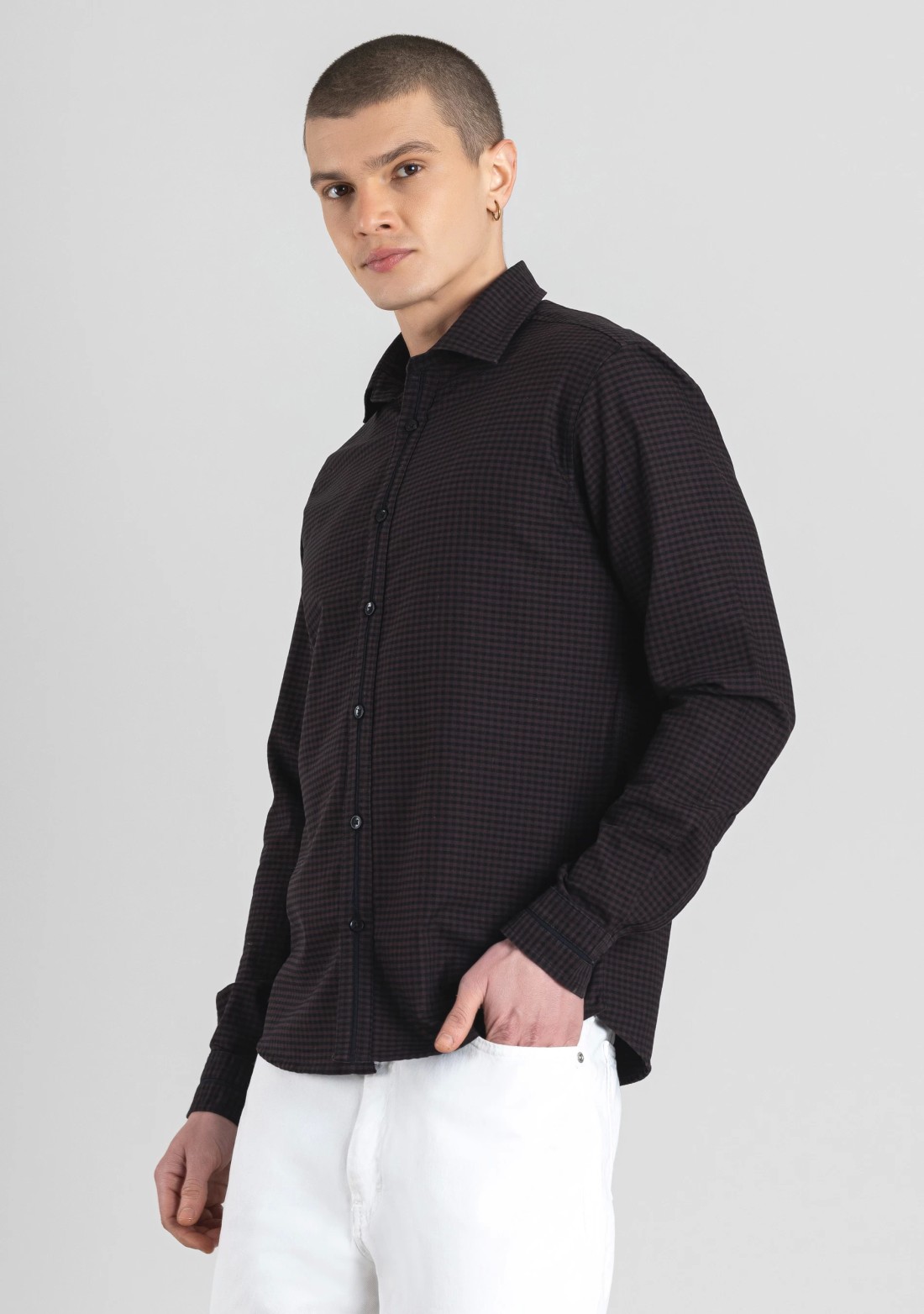 Chocolate Brown and Black Gingham Men's Cotton Check Shirt