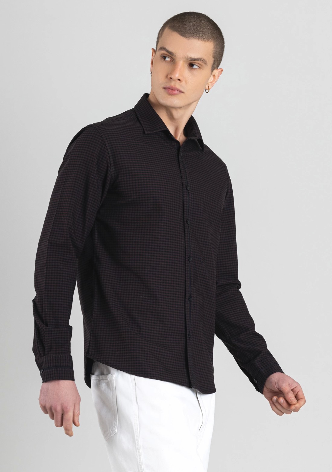 Chocolate Brown and Black Gingham Men's Cotton Check Shirt