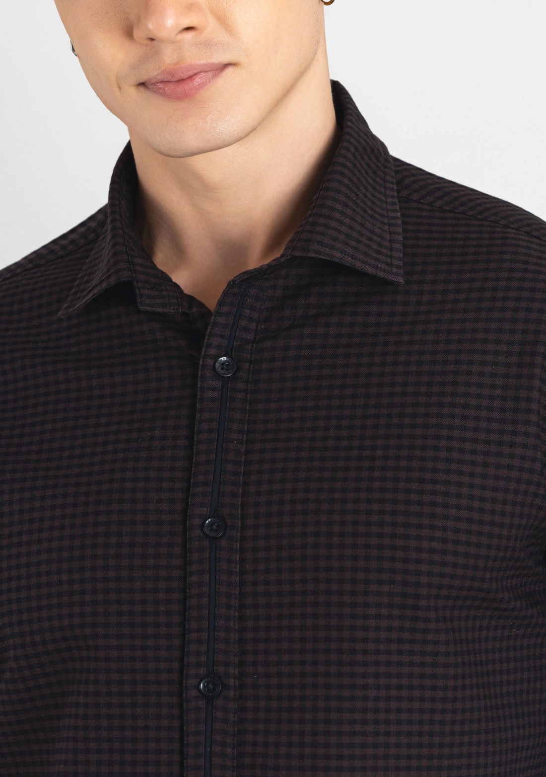 Chocolate Brown and Black Gingham Men's Cotton Check Shirt