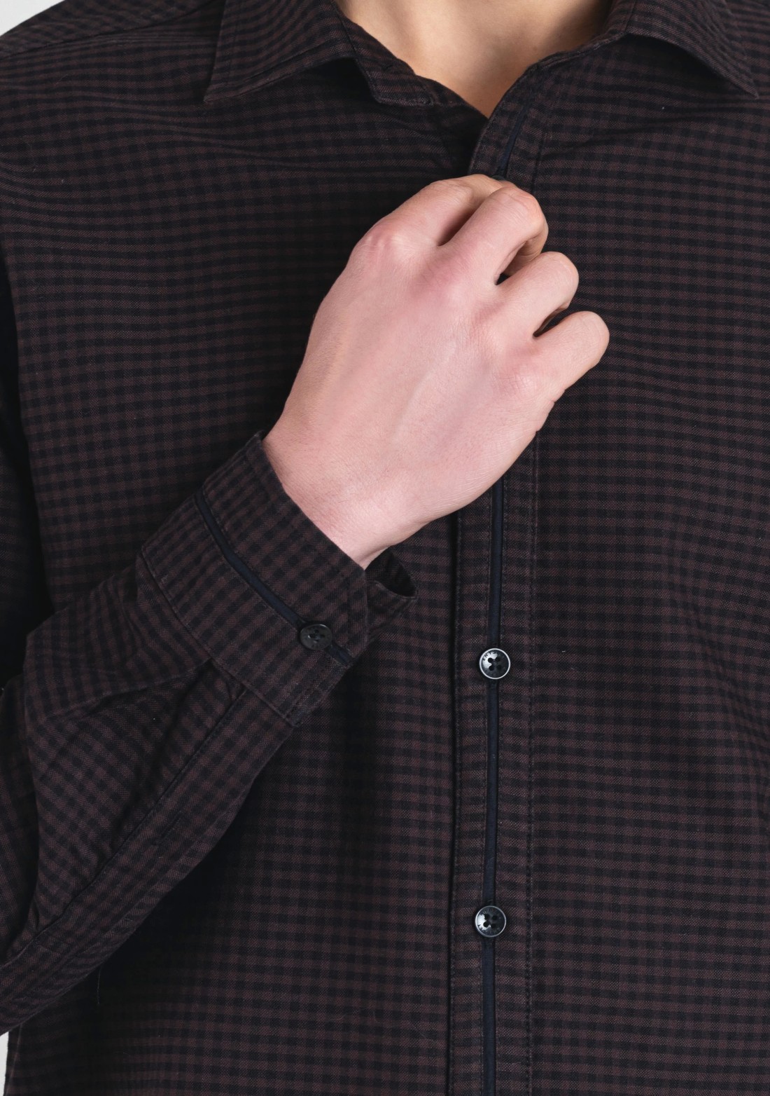 Chocolate Brown and Black Gingham Men's Cotton Check Shirt