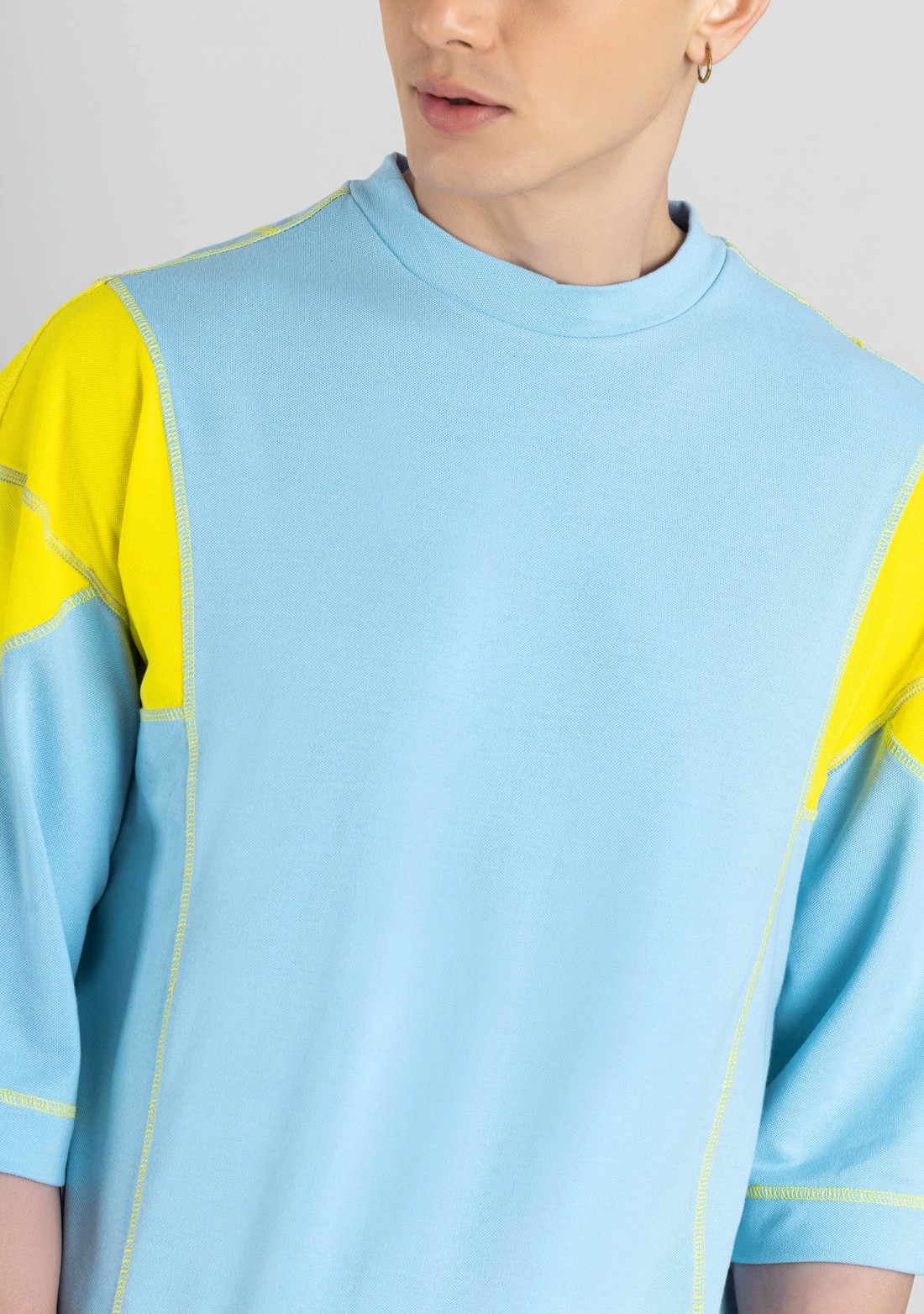 Powder Blue Contrast Stitch Oversized T-shirt for Men