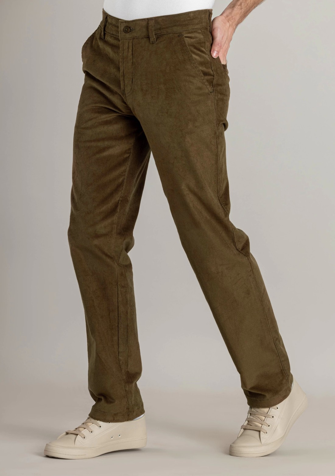 Dark Khaki Regular Fit Men’s Casual Corduroy Trousers