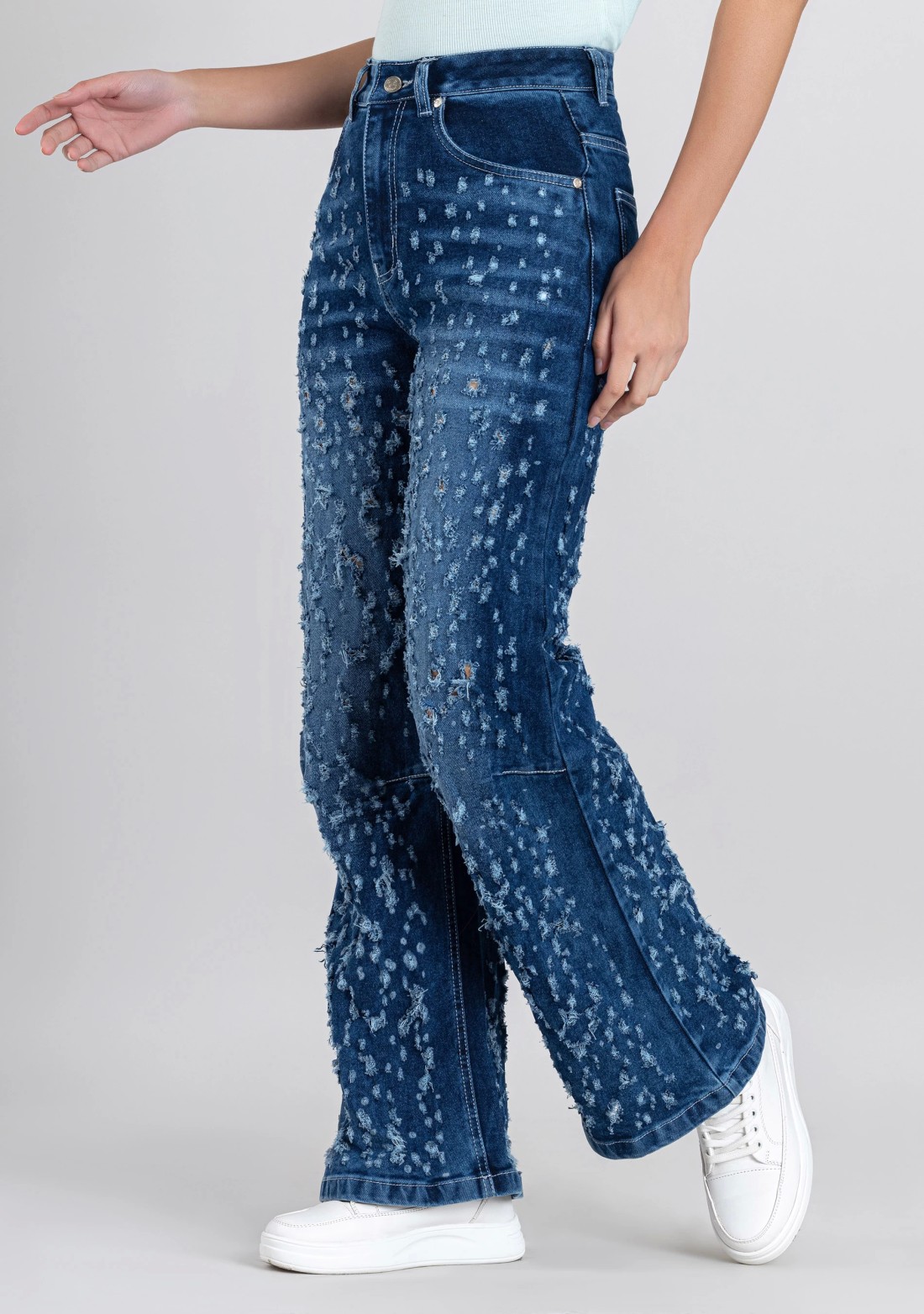 Blue Wide Leg Women’s Distressed Jeans