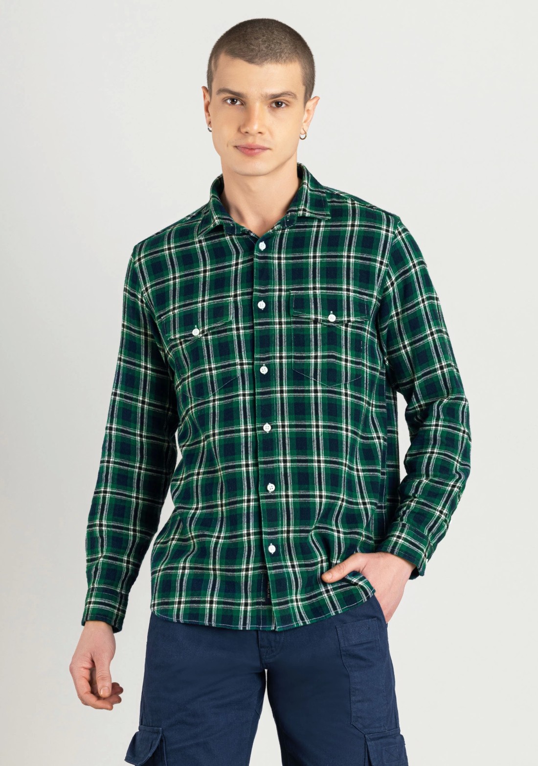 Multi Colour Regular Fit Men's Winter Flannel Check Shirt