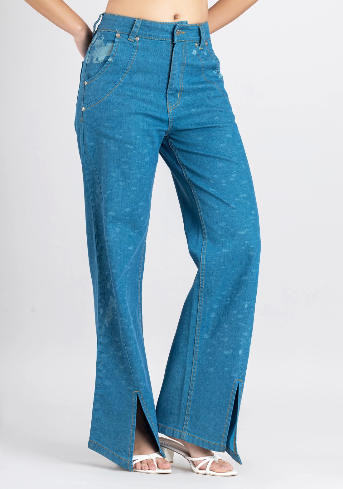 Light Blue Bottom Slit Wide Leg Women's Jeans