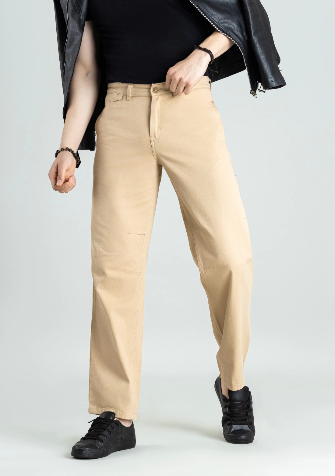 Khaki Relaxed Straight Fit Men s Casual Cotton Trousers Buy Online at Best Price Mehar