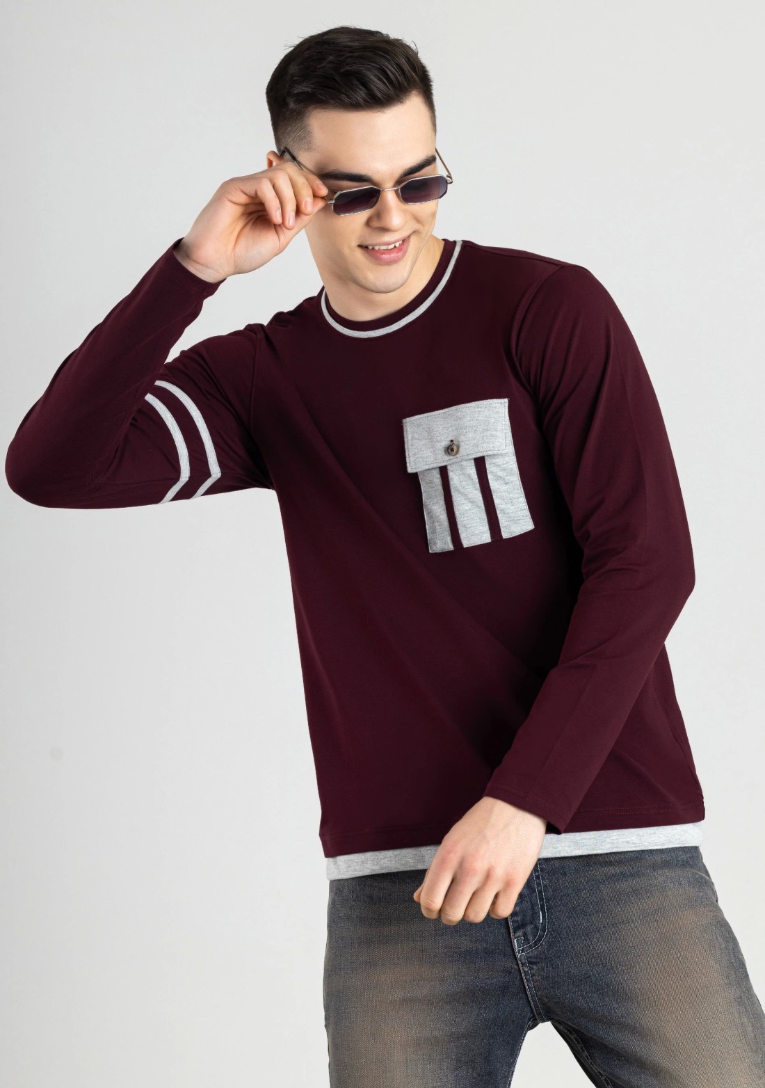 Maroon Regular Fit Men's Full Sleeves T-Shirt