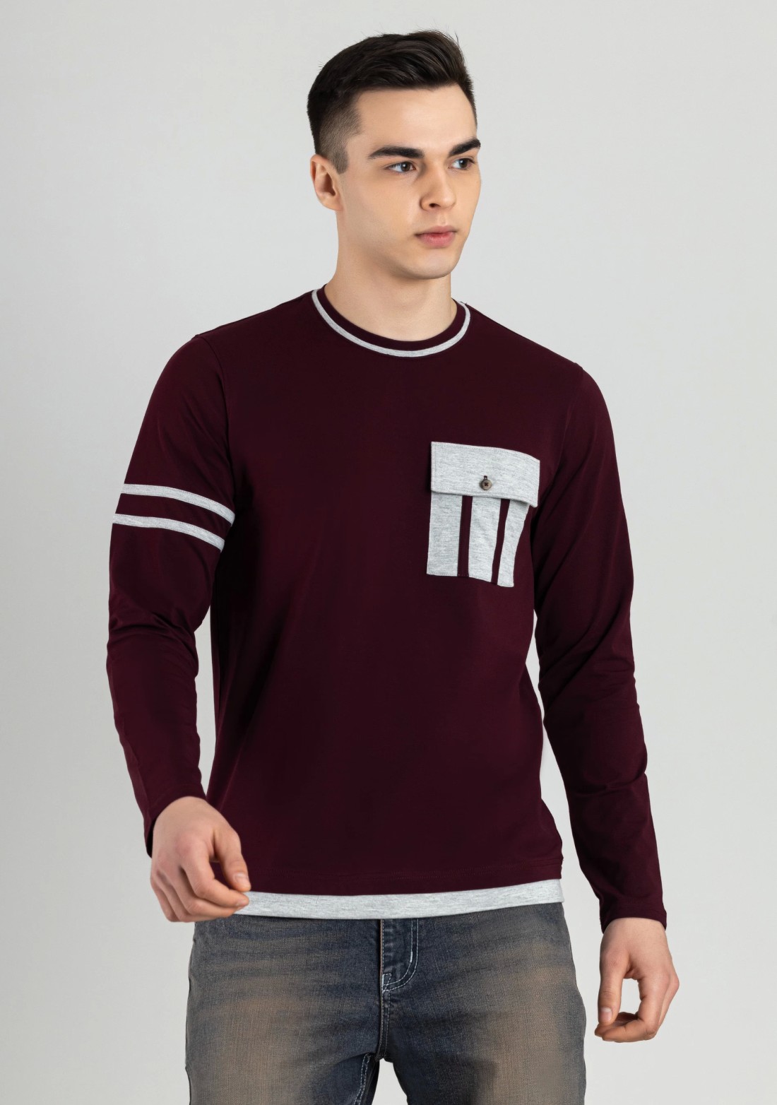 Maroon Regular Fit Men's Full Sleeves T-Shirt