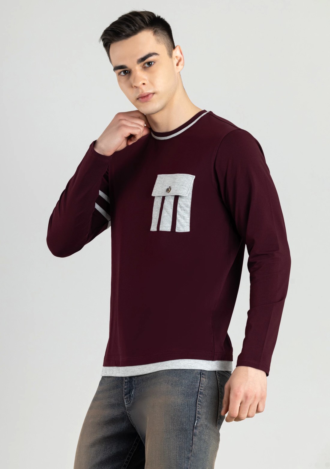 Maroon Regular Fit Men's Full Sleeves T-Shirt