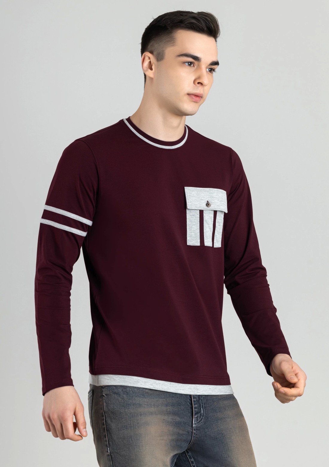 Maroon Regular Fit Men's Full Sleeves T-Shirt