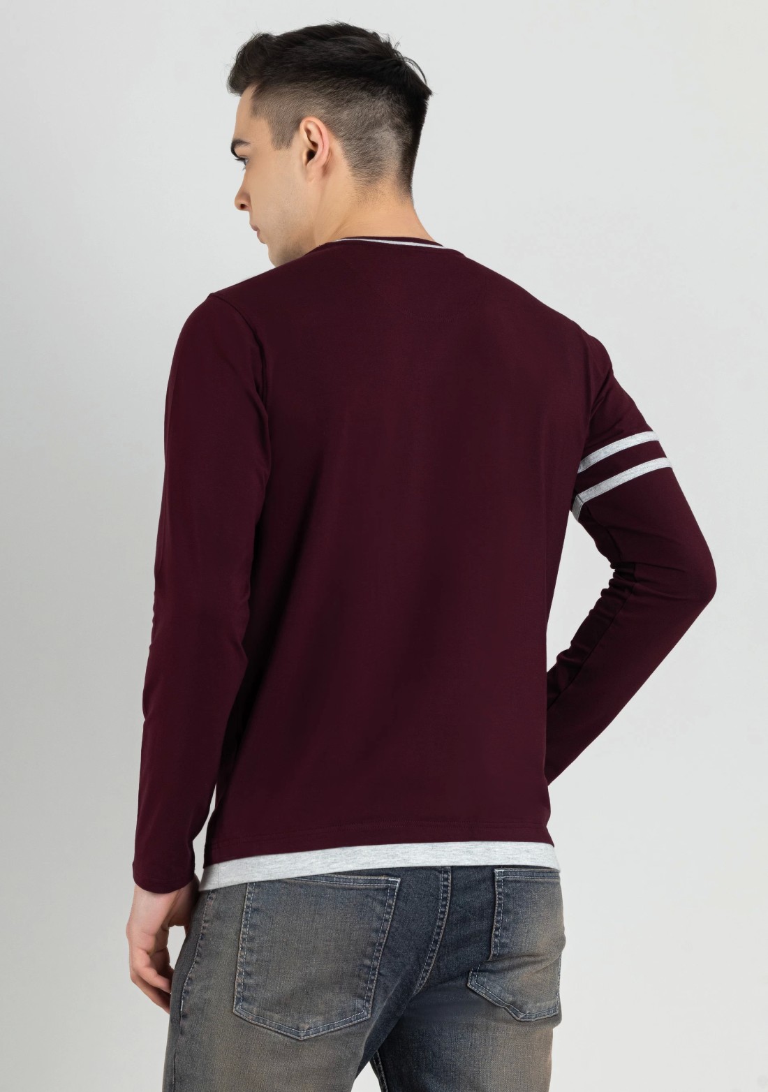 Maroon Regular Fit Men's Full Sleeves T-Shirt