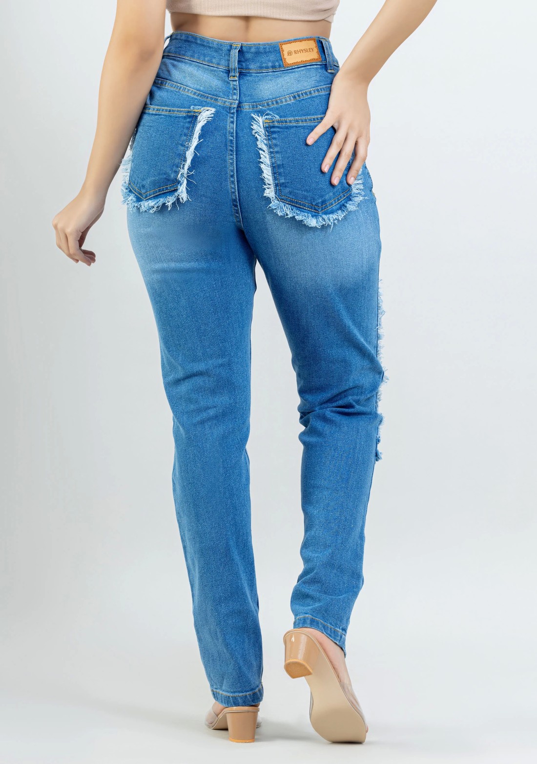 Blue Straight Fit Women's Heavily Distressed Jeans