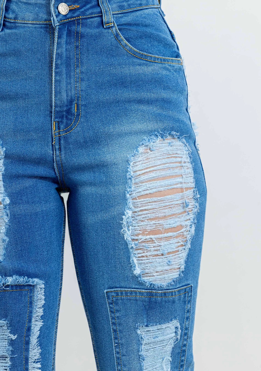 Blue Straight Fit Women's Heavily Distressed Jeans