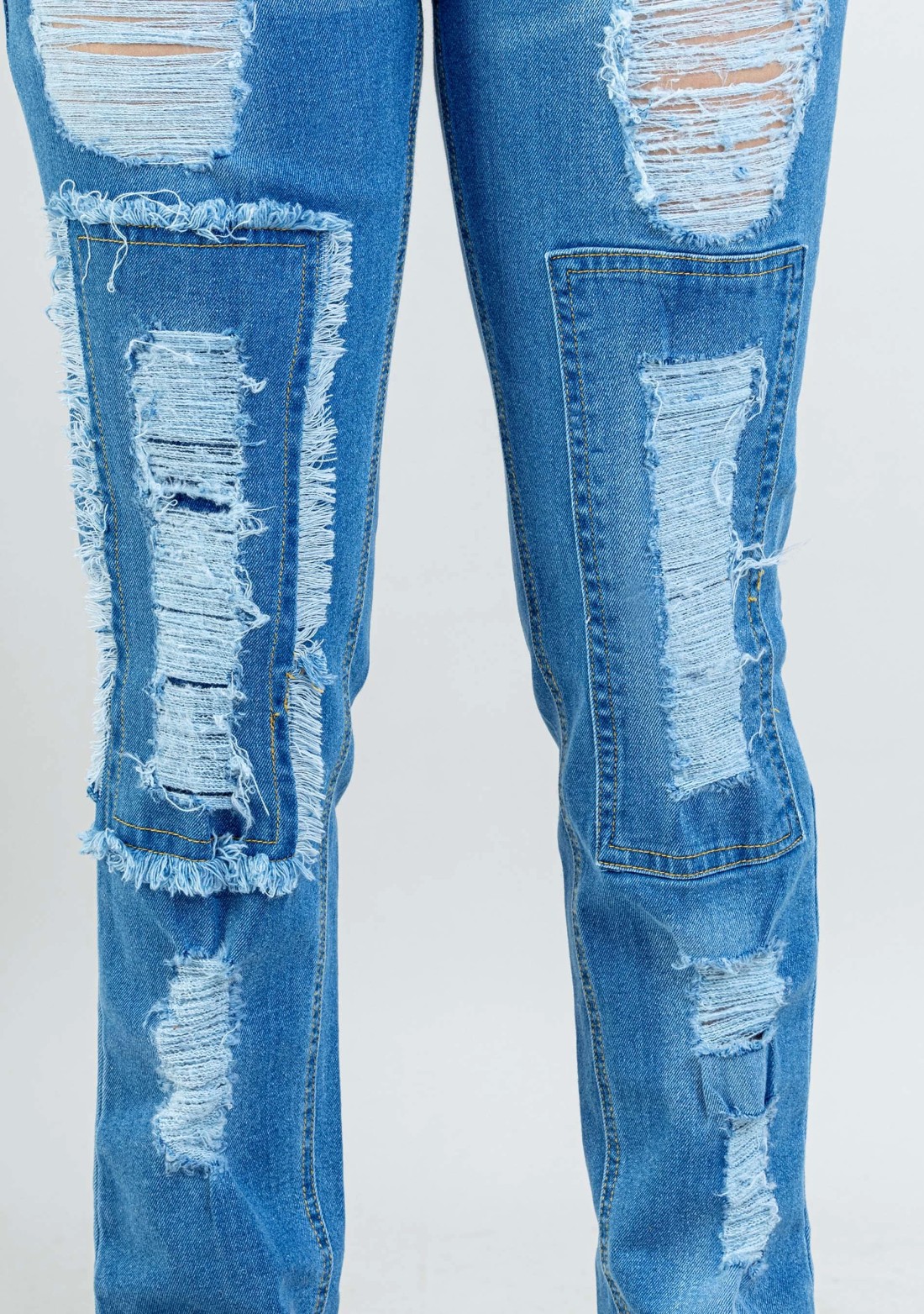 Blue Straight Fit Women's Heavily Distressed Jeans