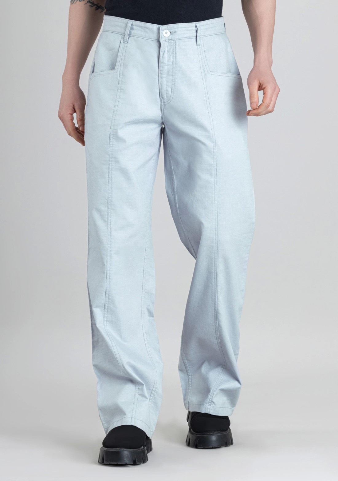 Light Grey Wide Leg Men’s Casual Cotton Trousers