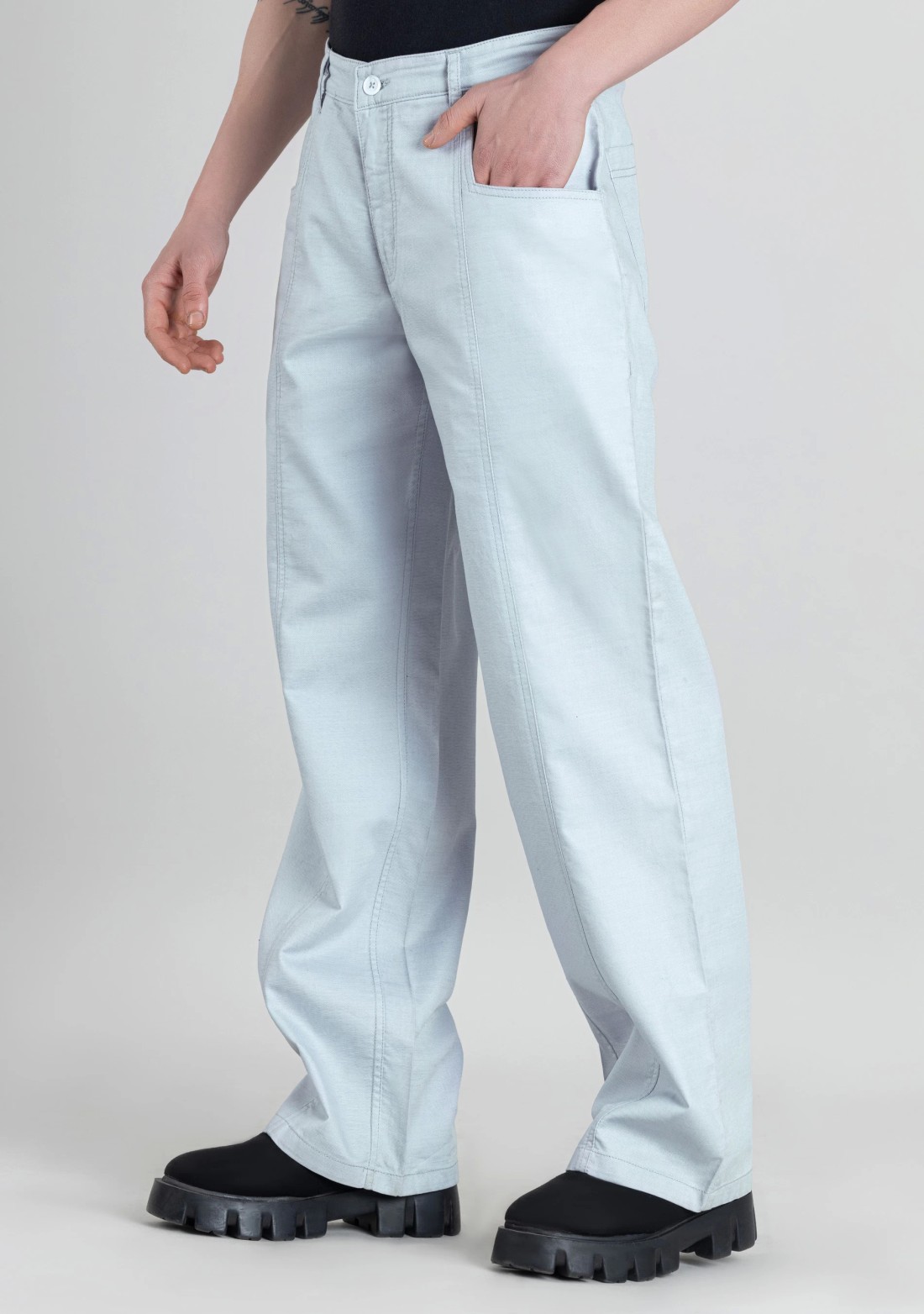 Light Grey Wide Leg Men’s Casual Cotton Trousers