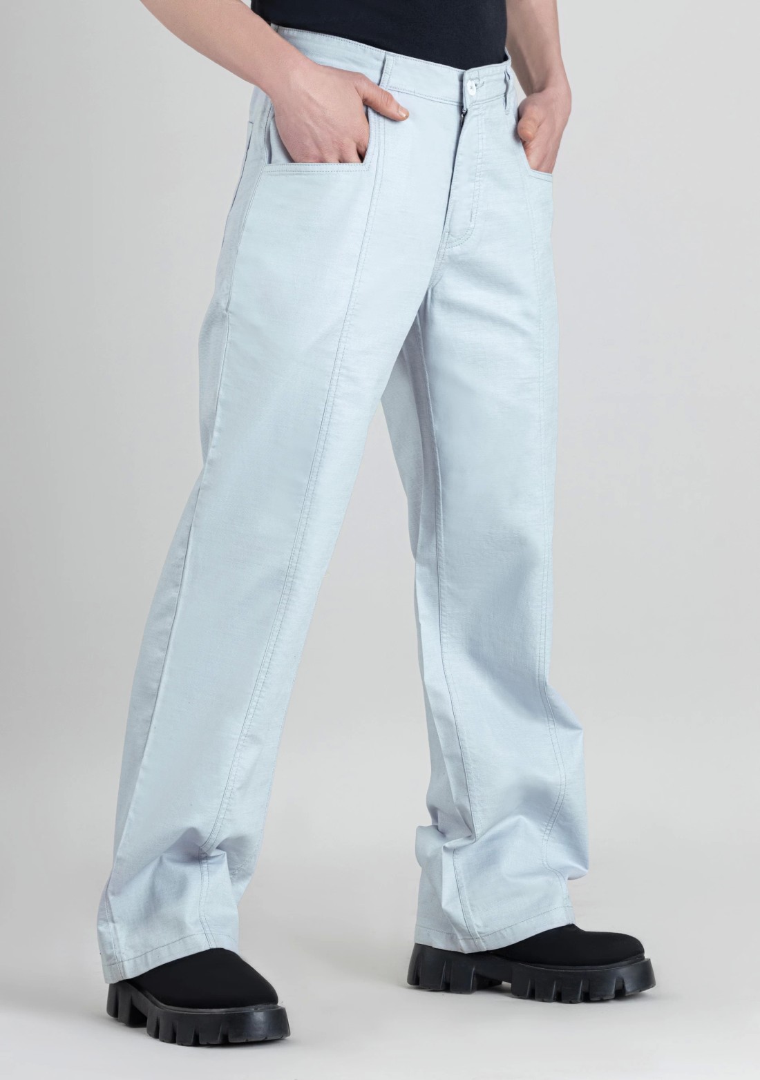 Light Grey Wide Leg Men’s Casual Cotton Trousers