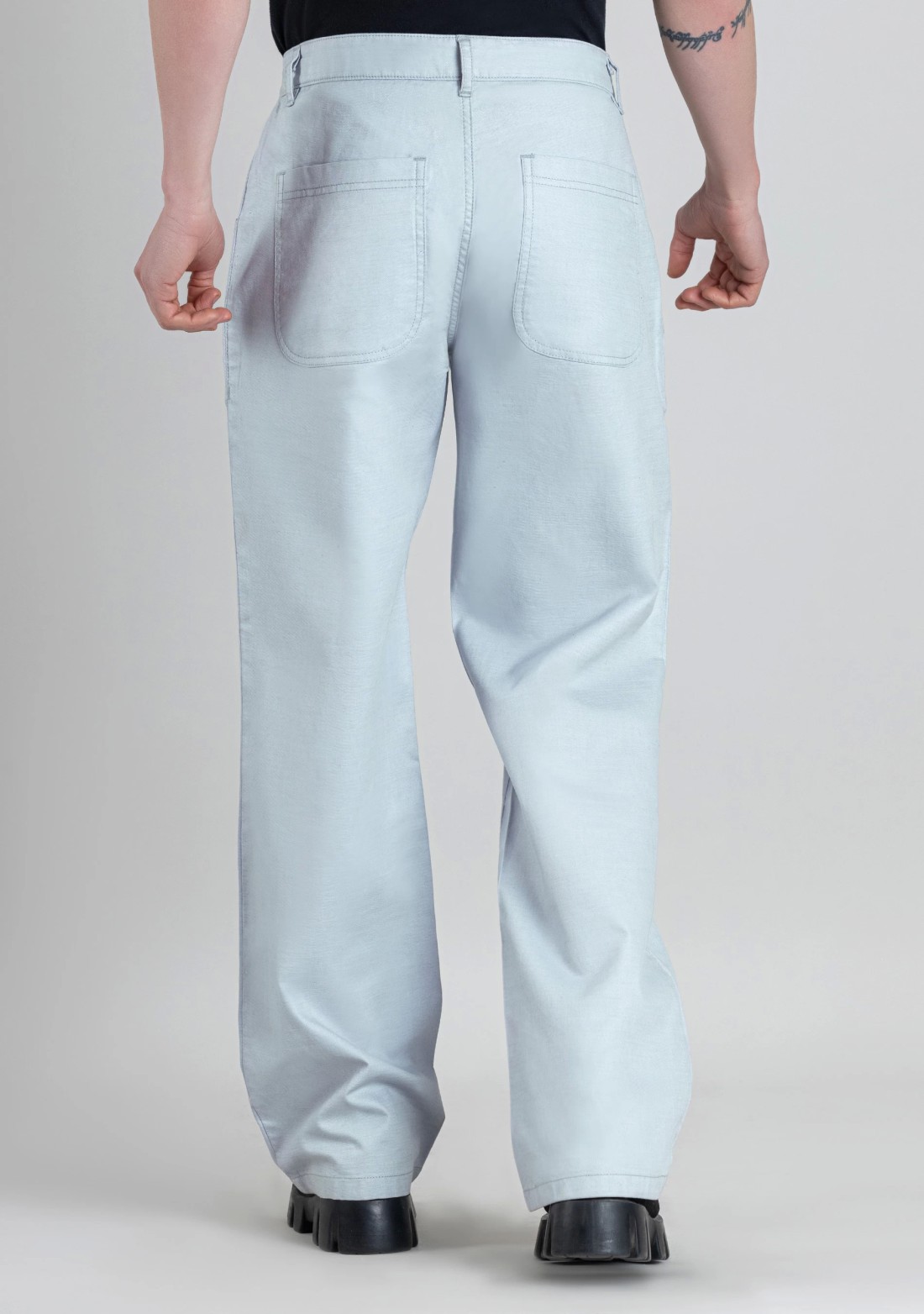 Light Grey Wide Leg Men’s Casual Cotton Trousers