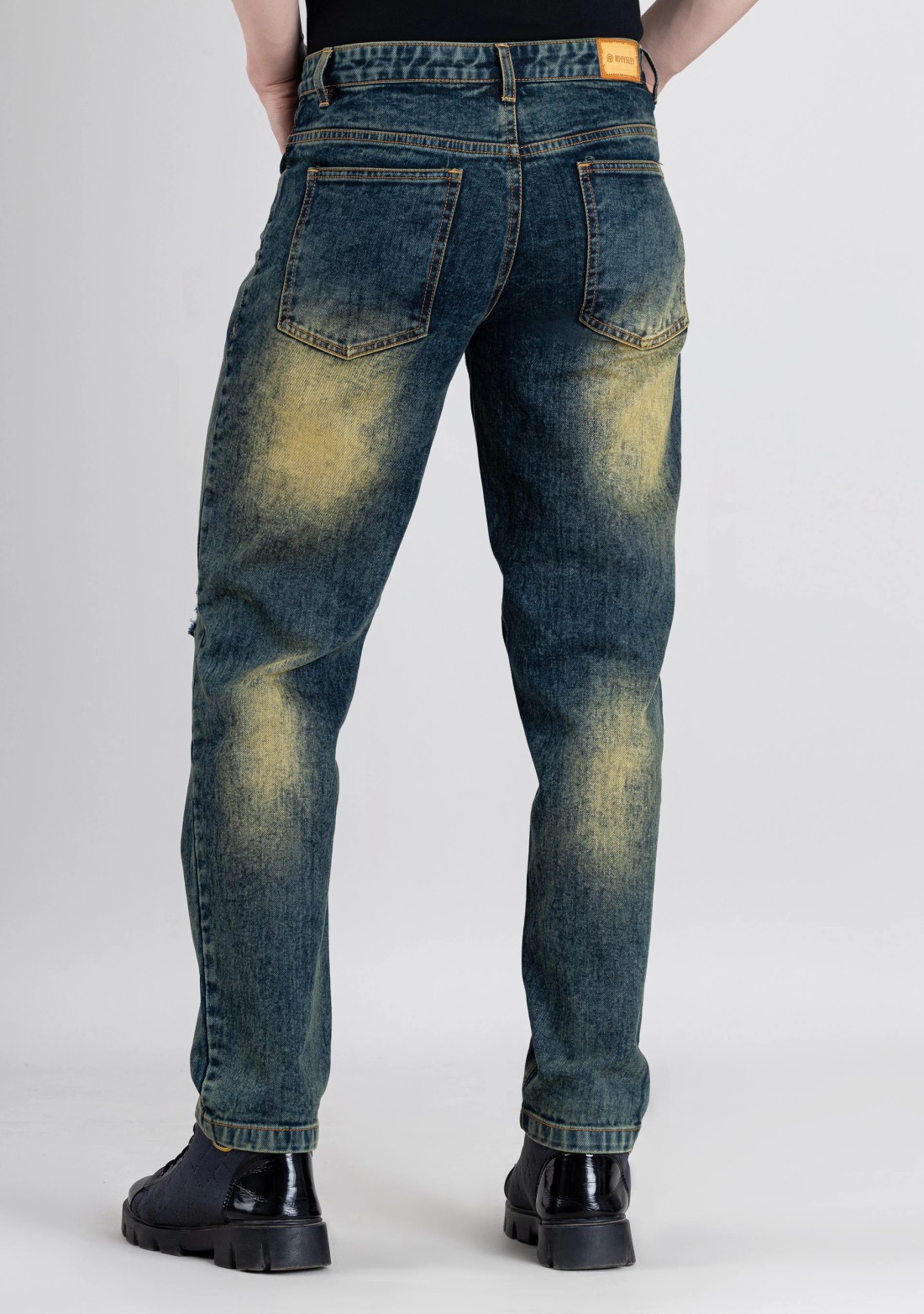 Greenish Blue Straight Fit Men's Distressed Jeans