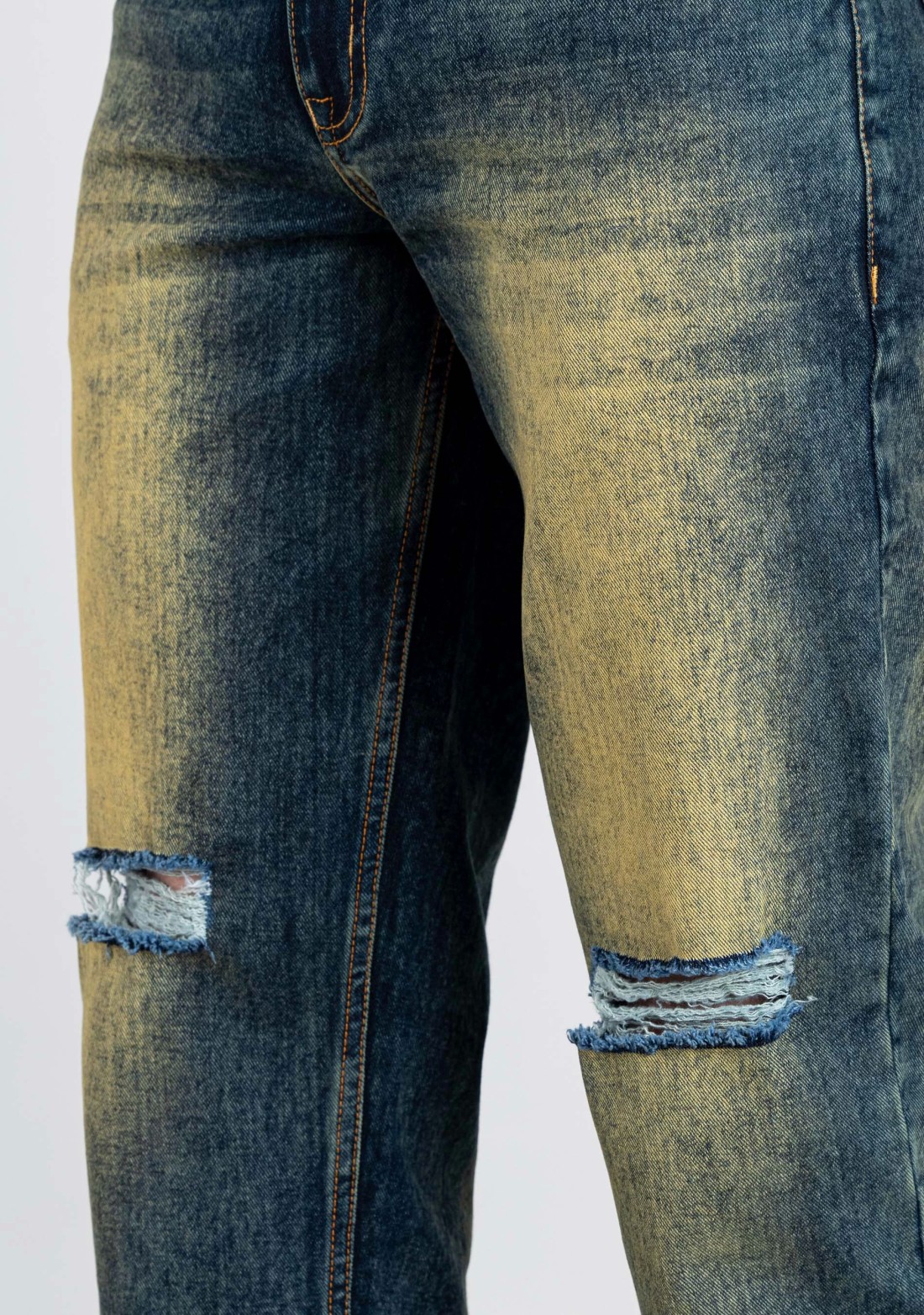 Greenish Blue Straight Fit Men's Distressed Jeans