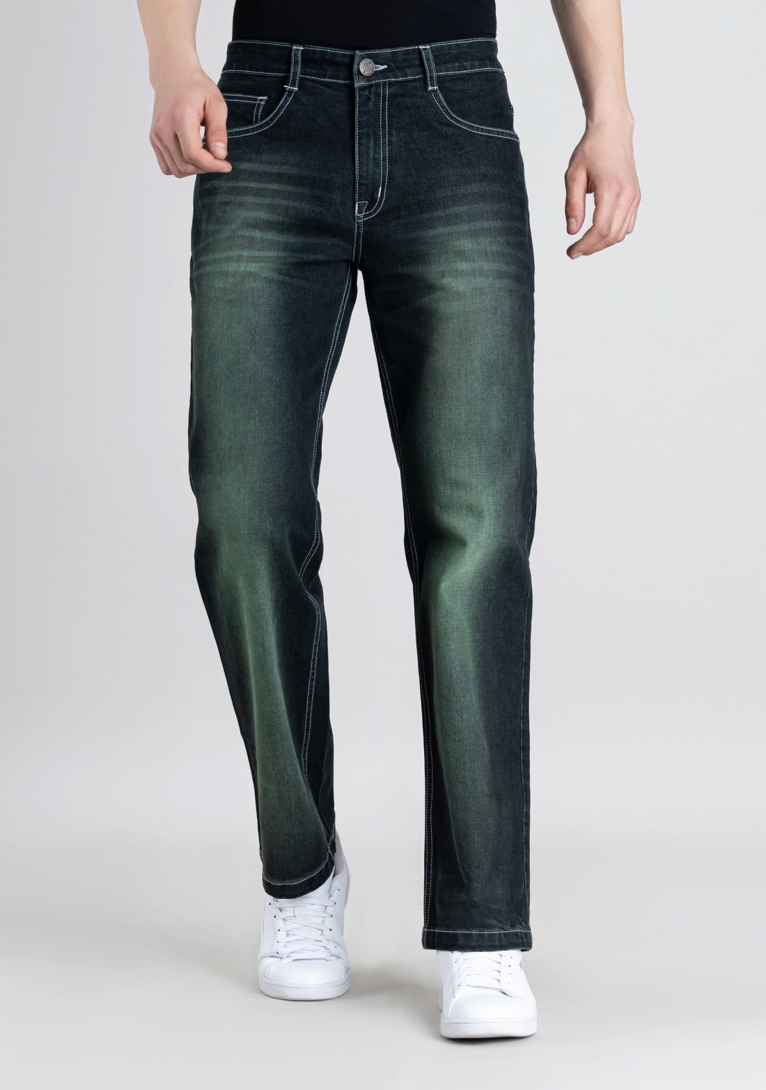 Blackish Green Wide Leg Men's Dual Tone Jeans