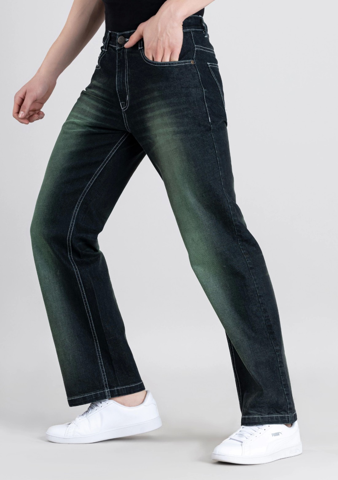 Blackish Green Wide Leg Men's Dual Tone Jeans