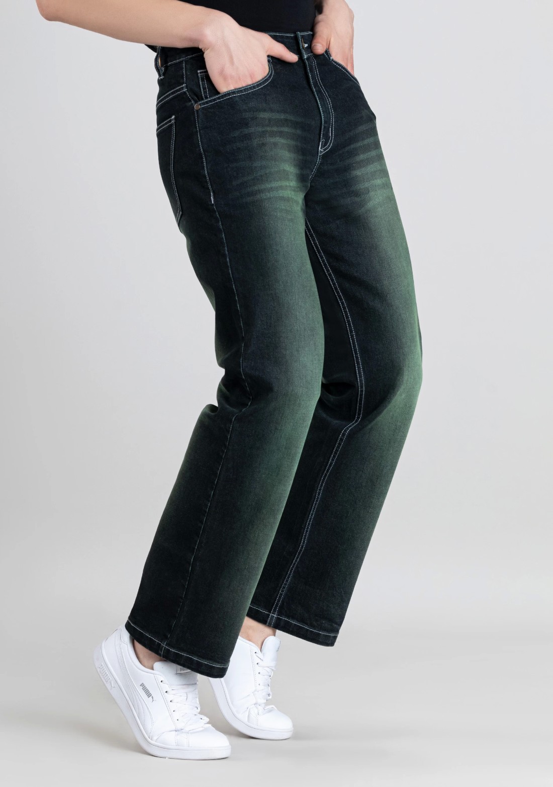 Blackish Green Wide Leg Men's Dual Tone Jeans