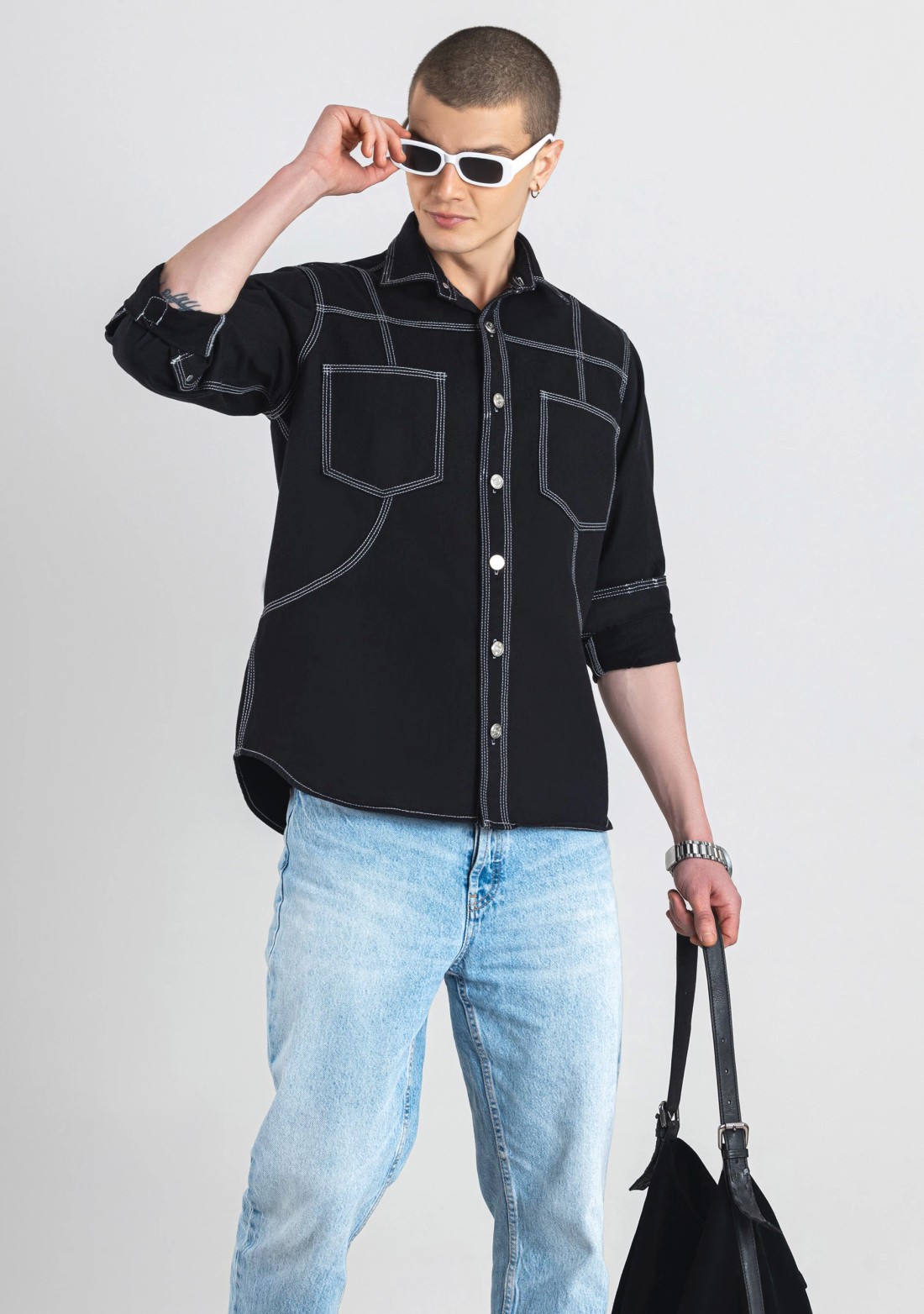 Black Regular Fit Men's Denim Shirt