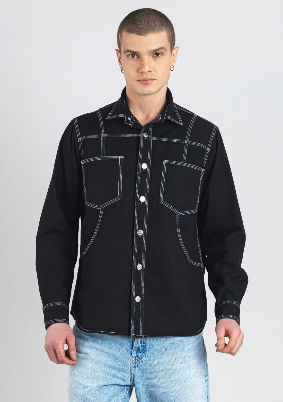 Black Regular Fit Men's Denim Shirt