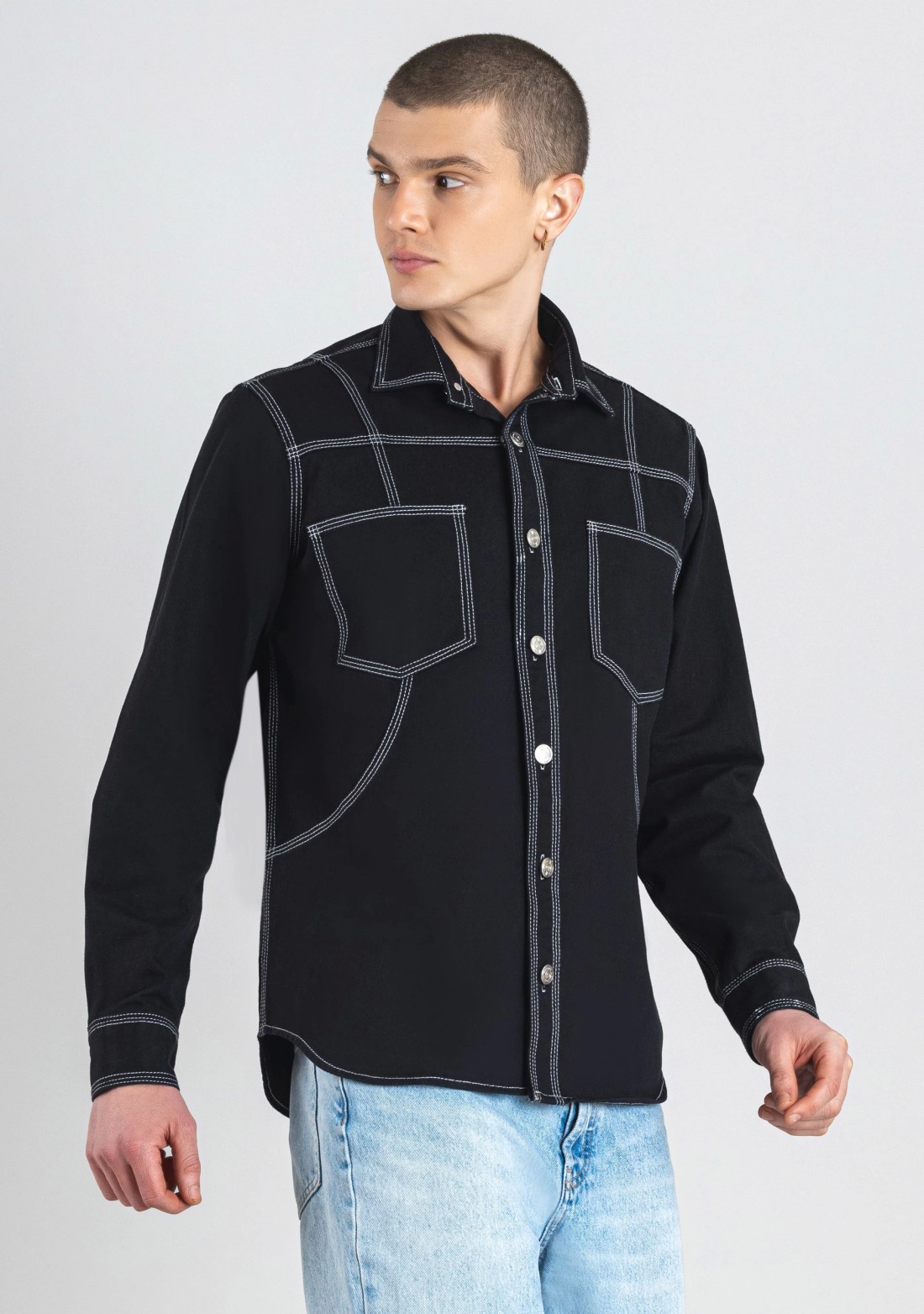 Black Regular Fit Men's Denim Shirt