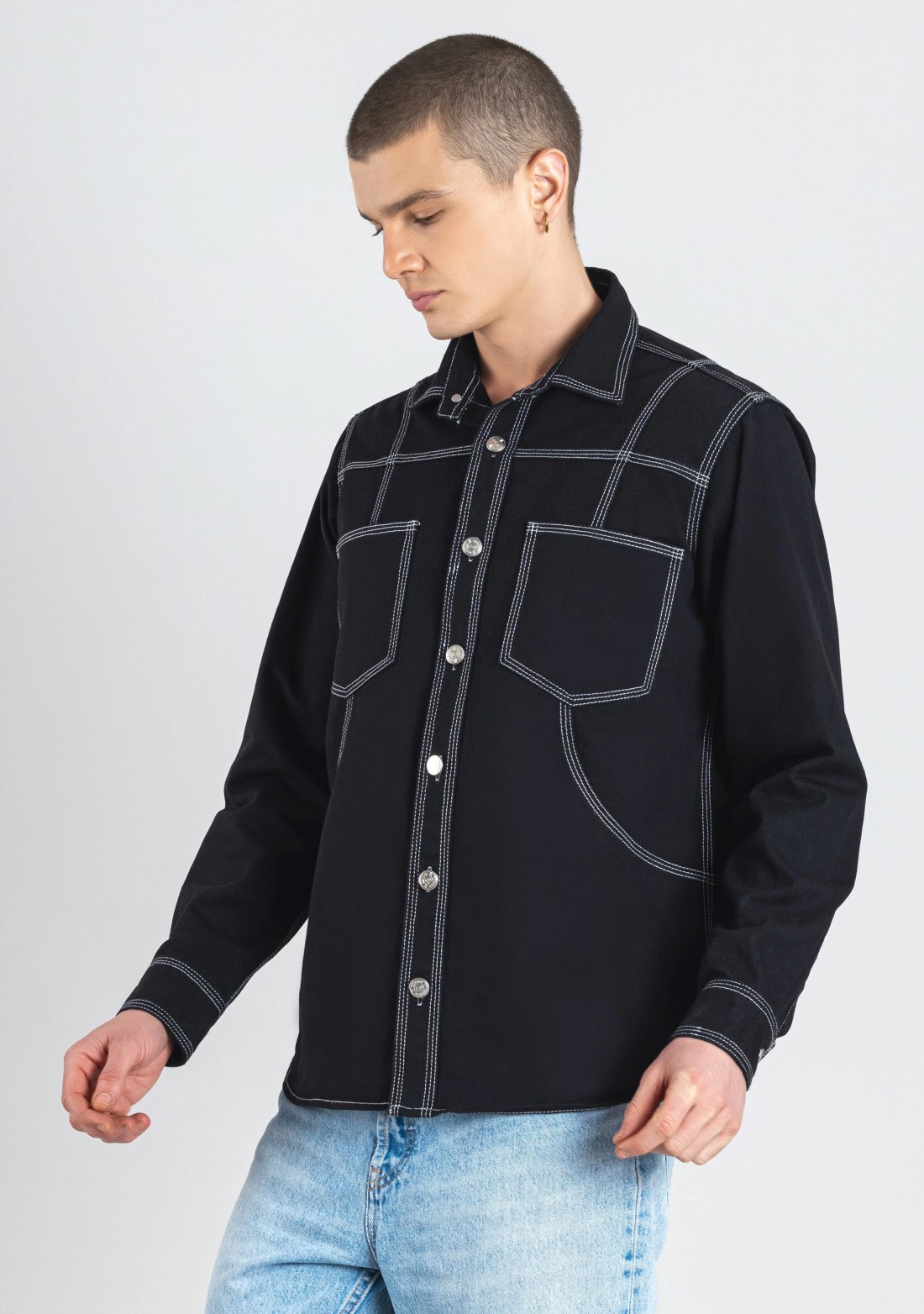 Black Regular Fit Men's Denim Shirt