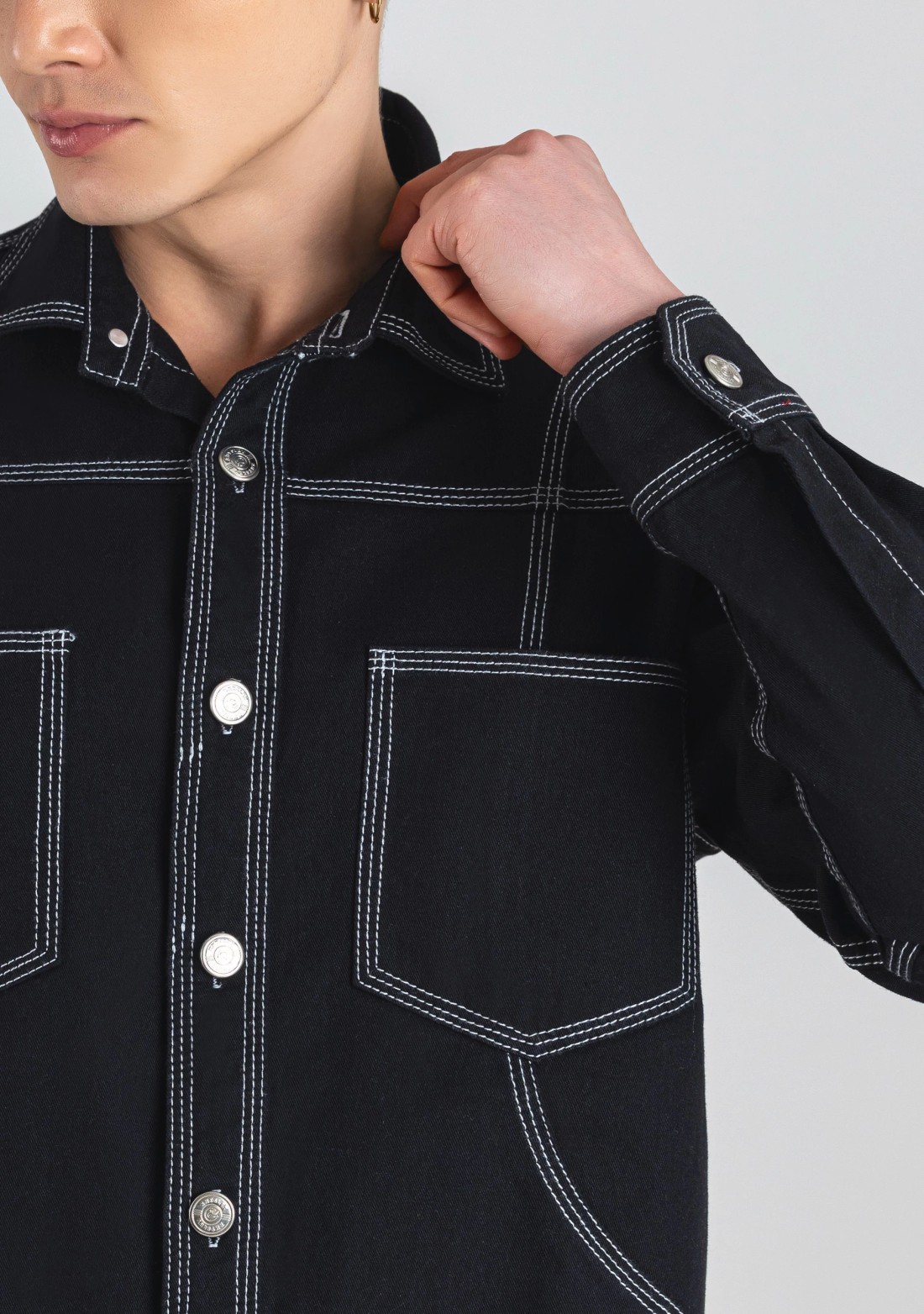 Black Regular Fit Men's Denim Shirt