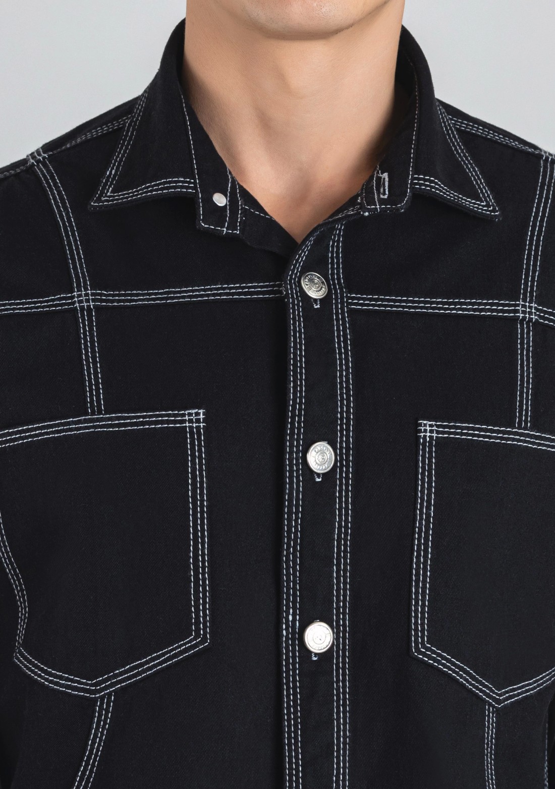 Black Regular Fit Men's Denim Shirt