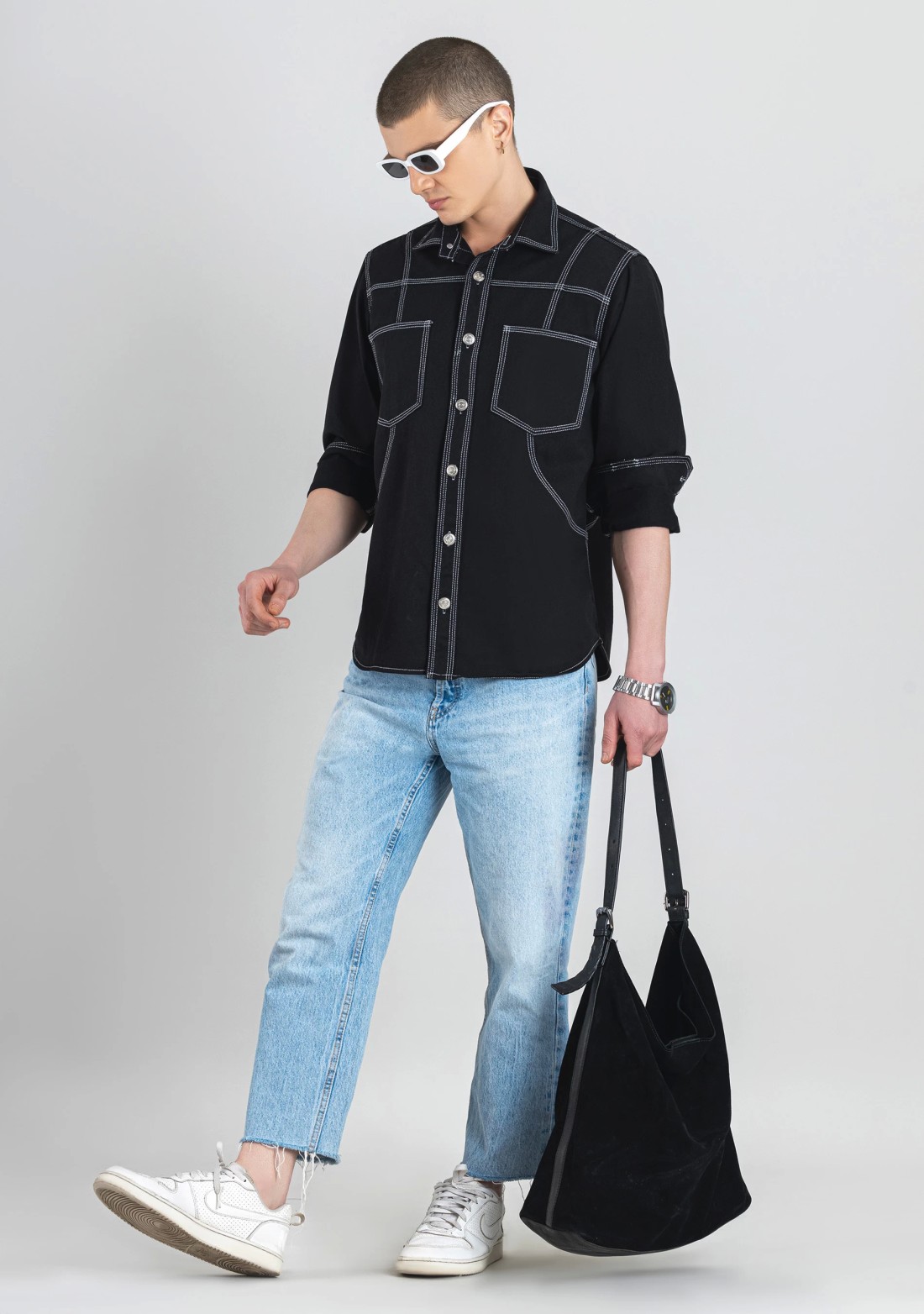 Black Regular Fit Men's Denim Shirt