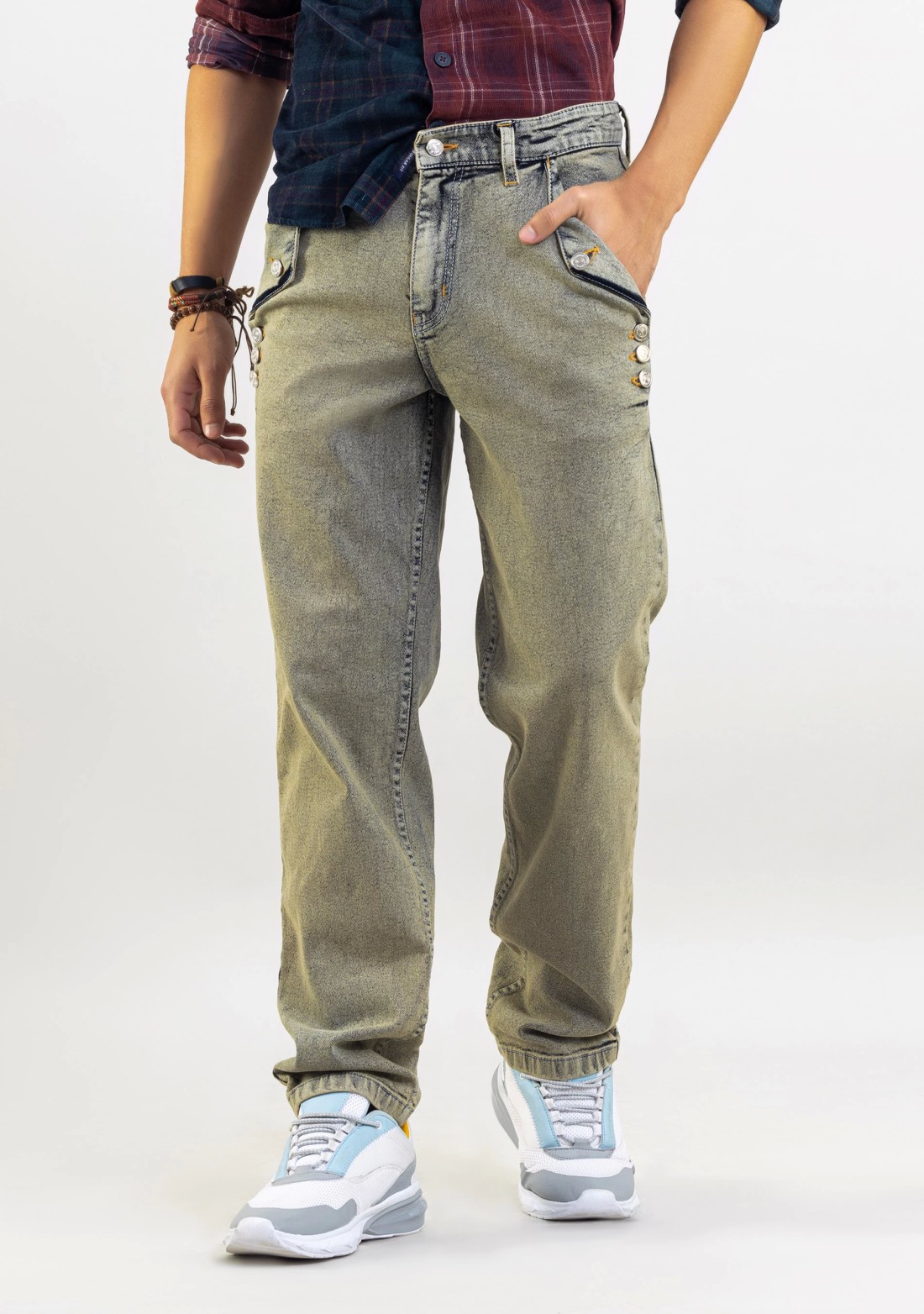 Greenish Grey Straight Fit Men's Jeans