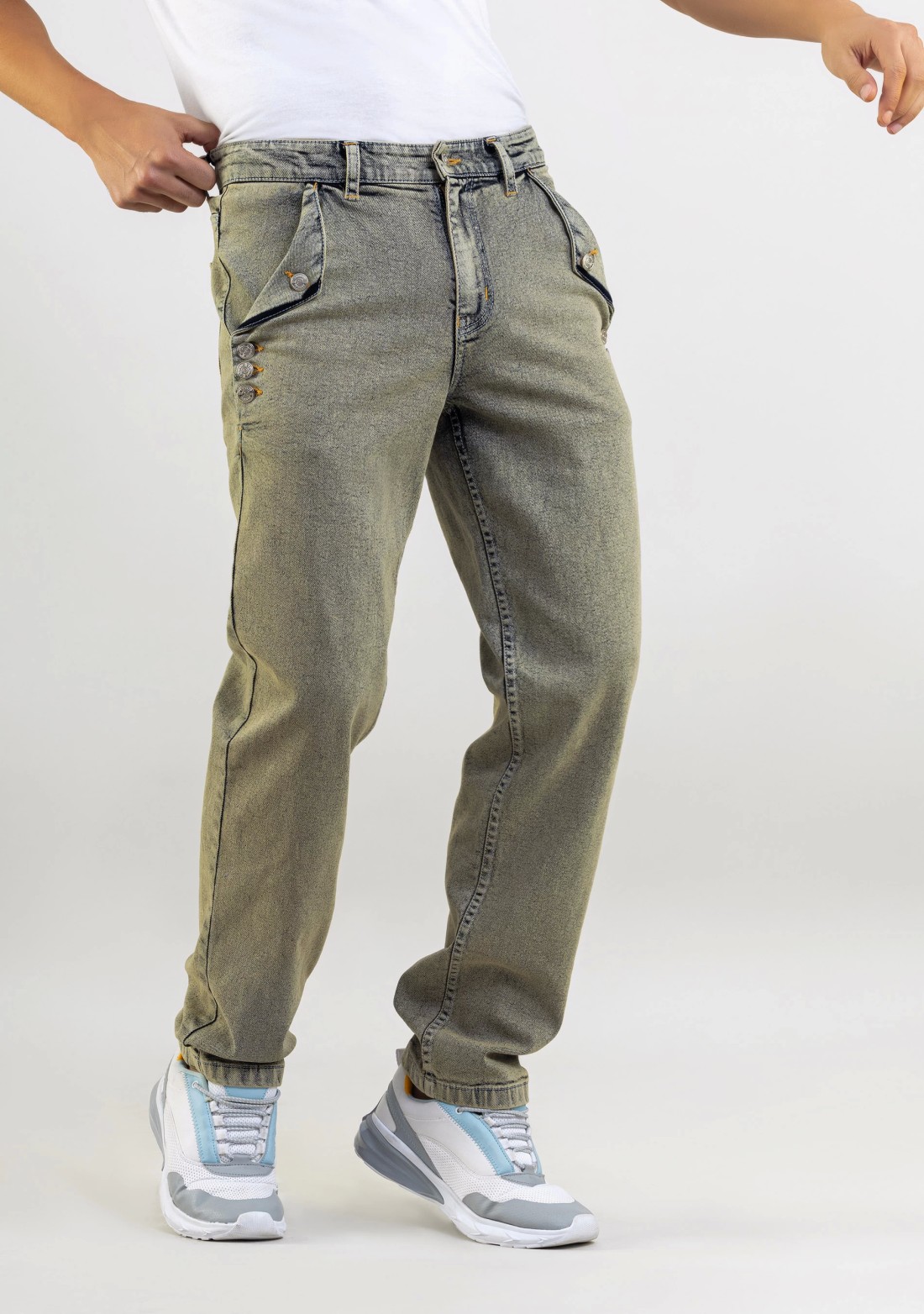 Greenish Grey Straight Fit Men's Jeans