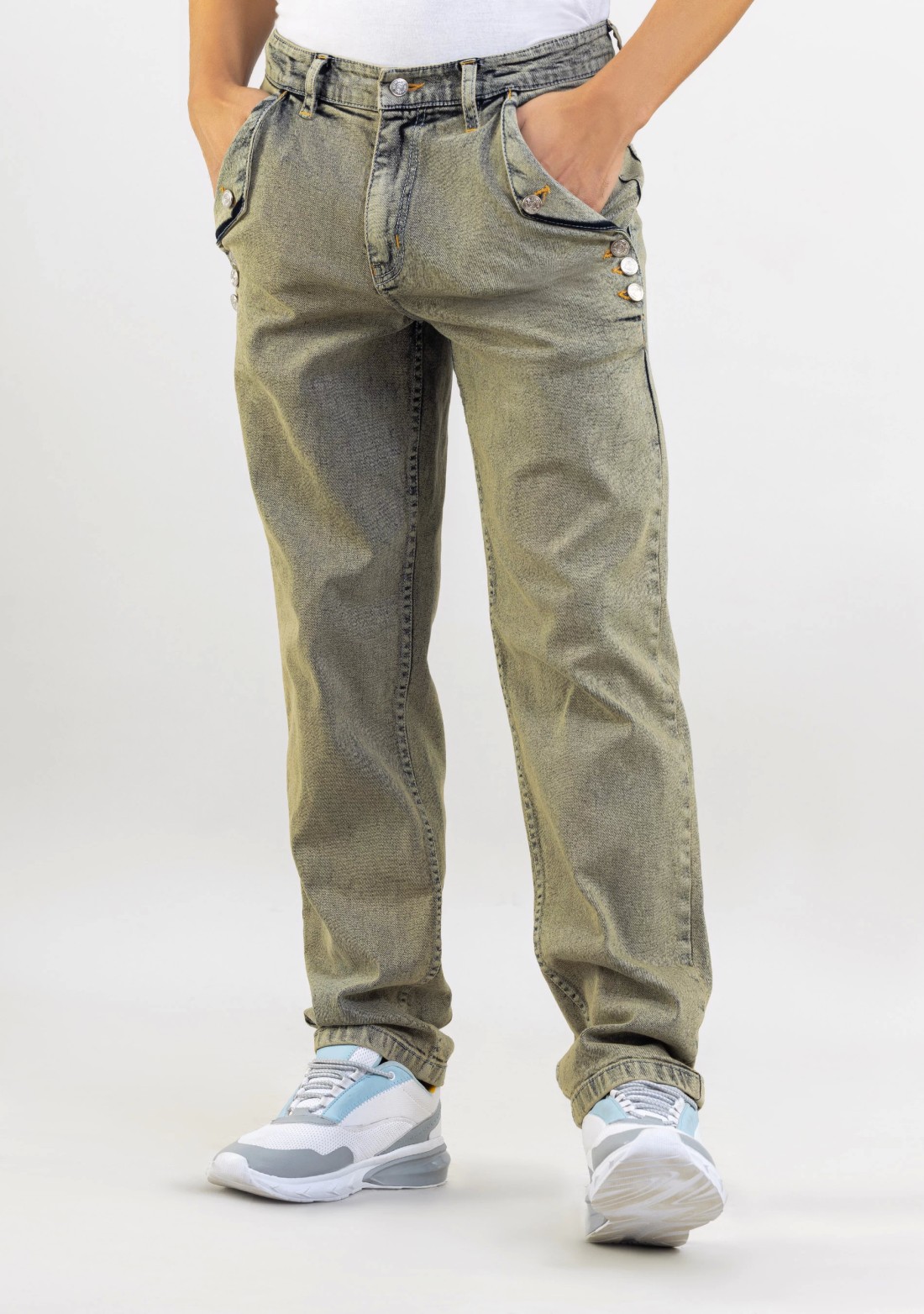 Greenish Grey Straight Fit Men's Jeans