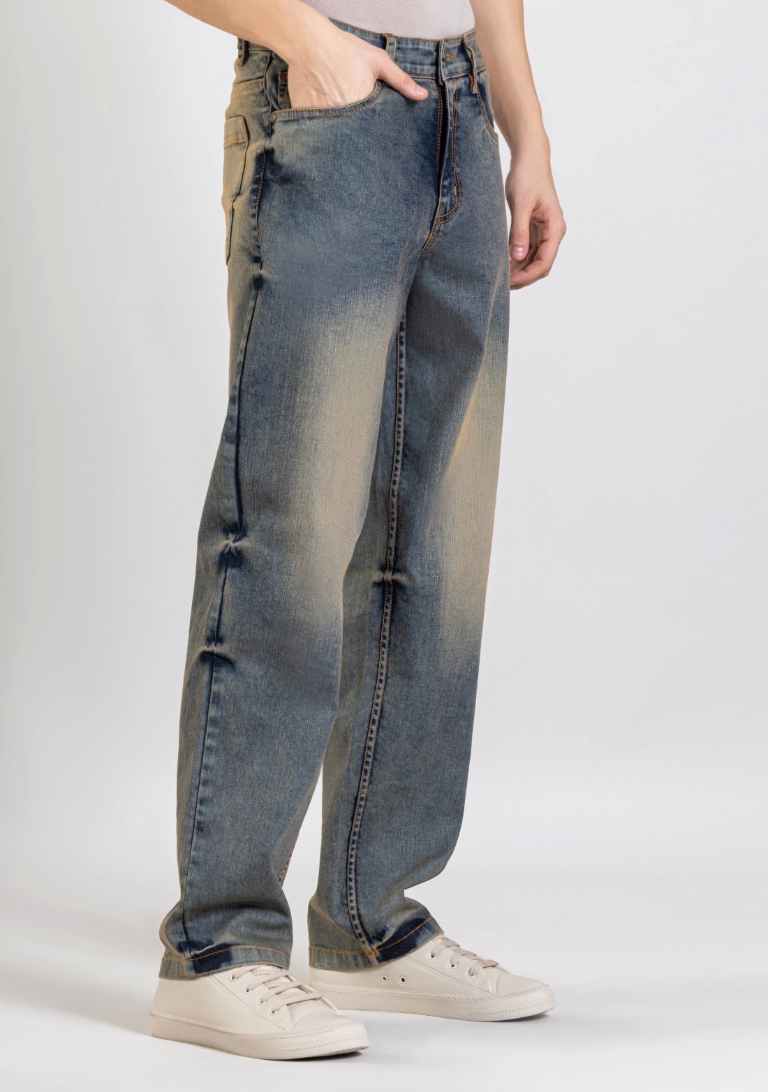 Blue Tinted Relaxed Straight Fit Men's Fashion Jeans